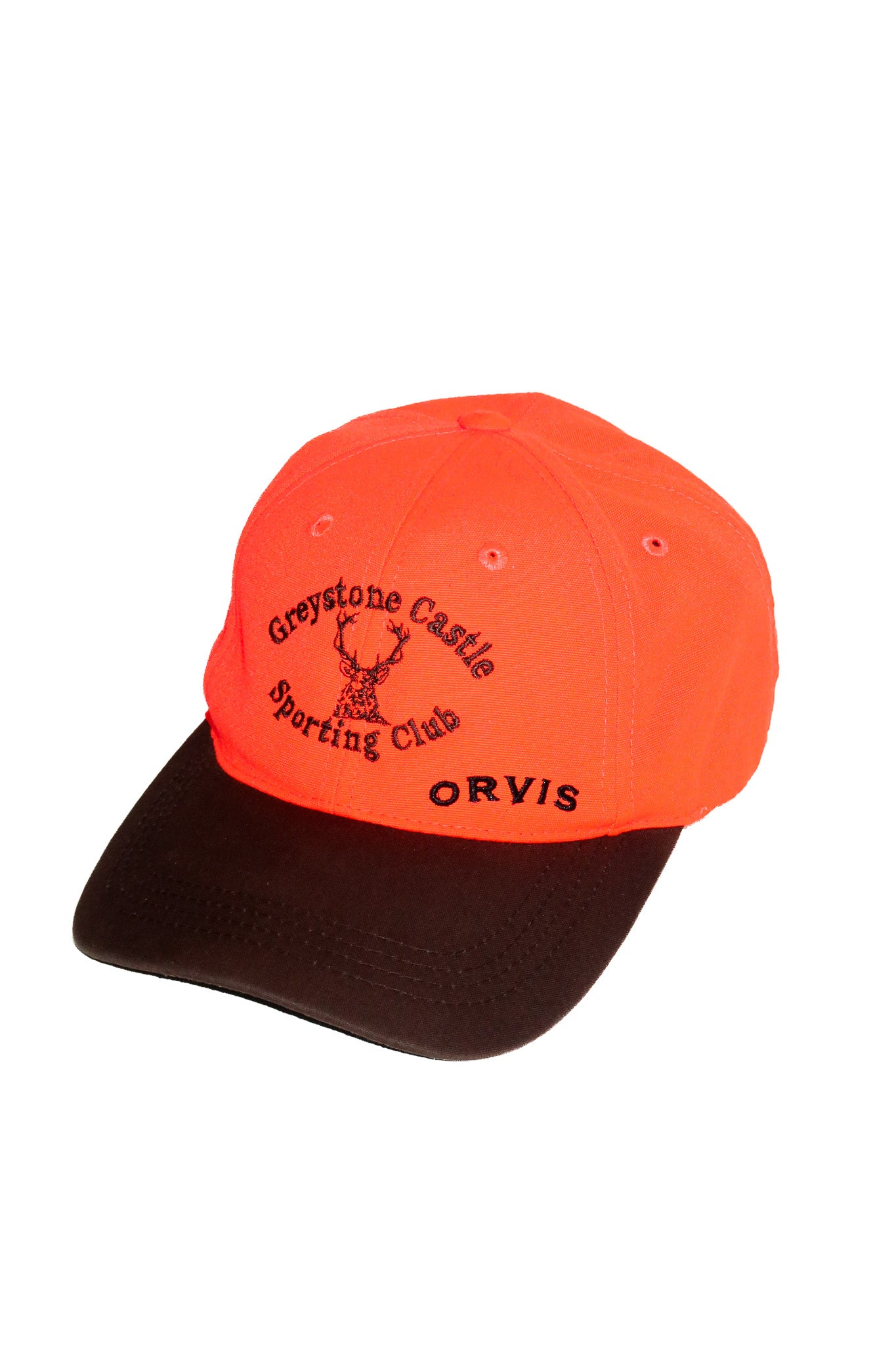 2000’s orvis greystone castle sporting club hunting cap orange & black.