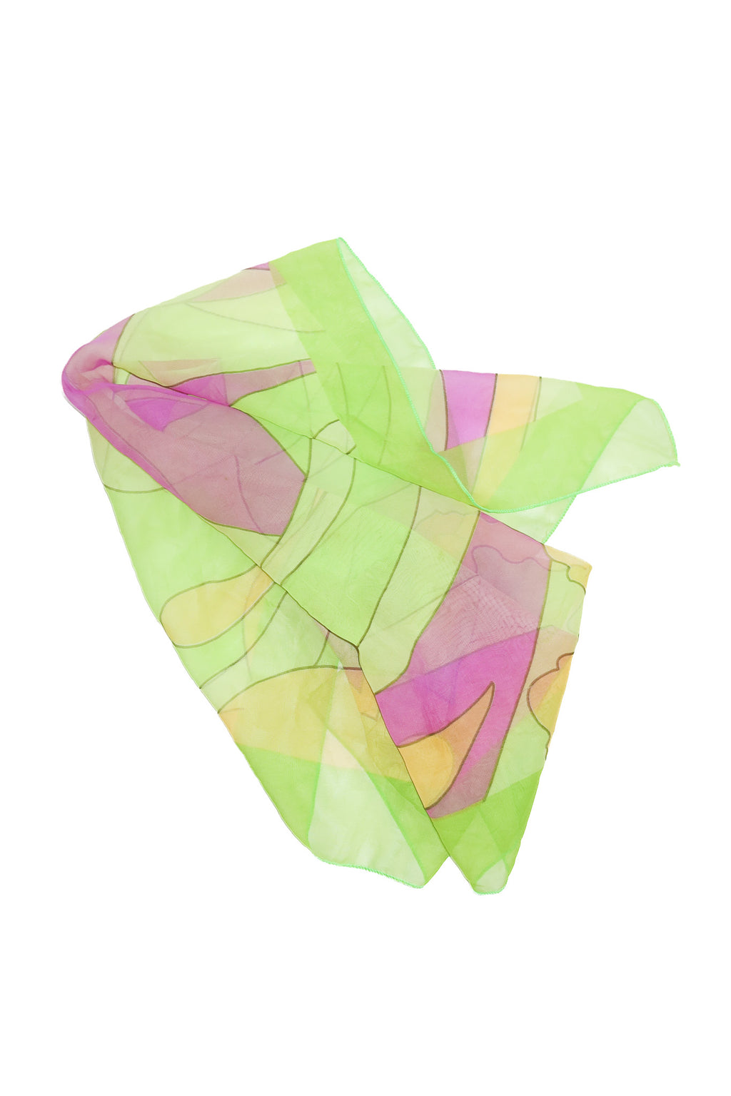 1990's abstract sheer square headscarf green.