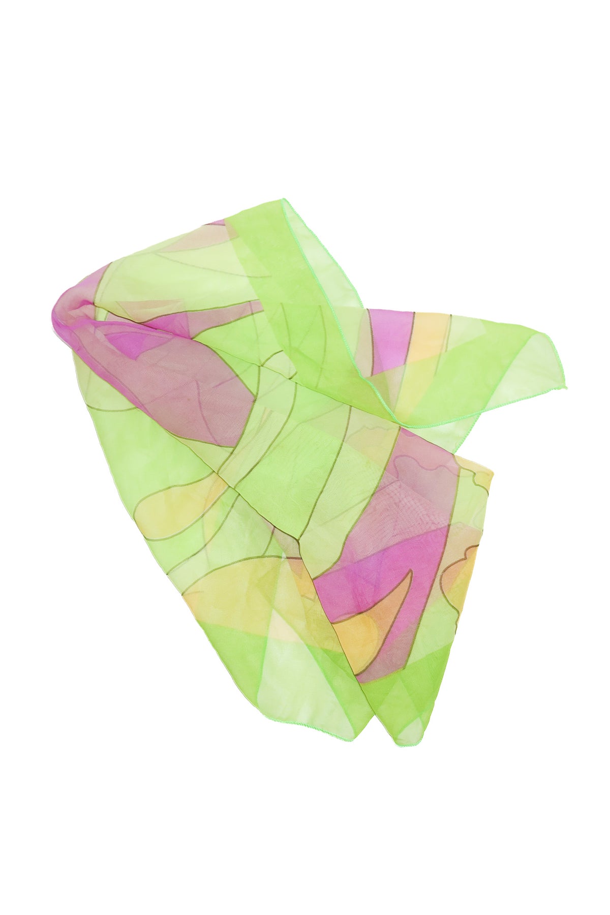 1990's abstract sheer square headscarf green.
