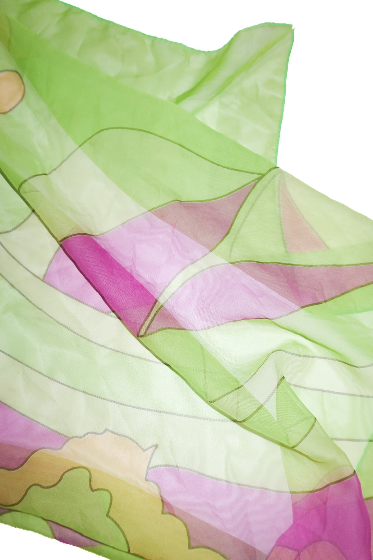 1990's abstract sheer square headscarf green.