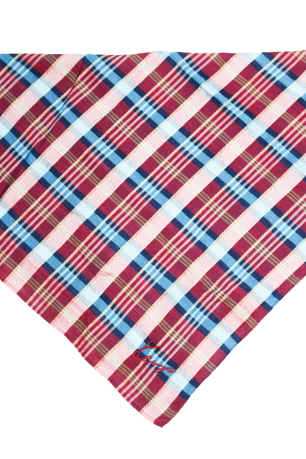 1990's kenzo embroidered plaid cotton headscarf multicolour.