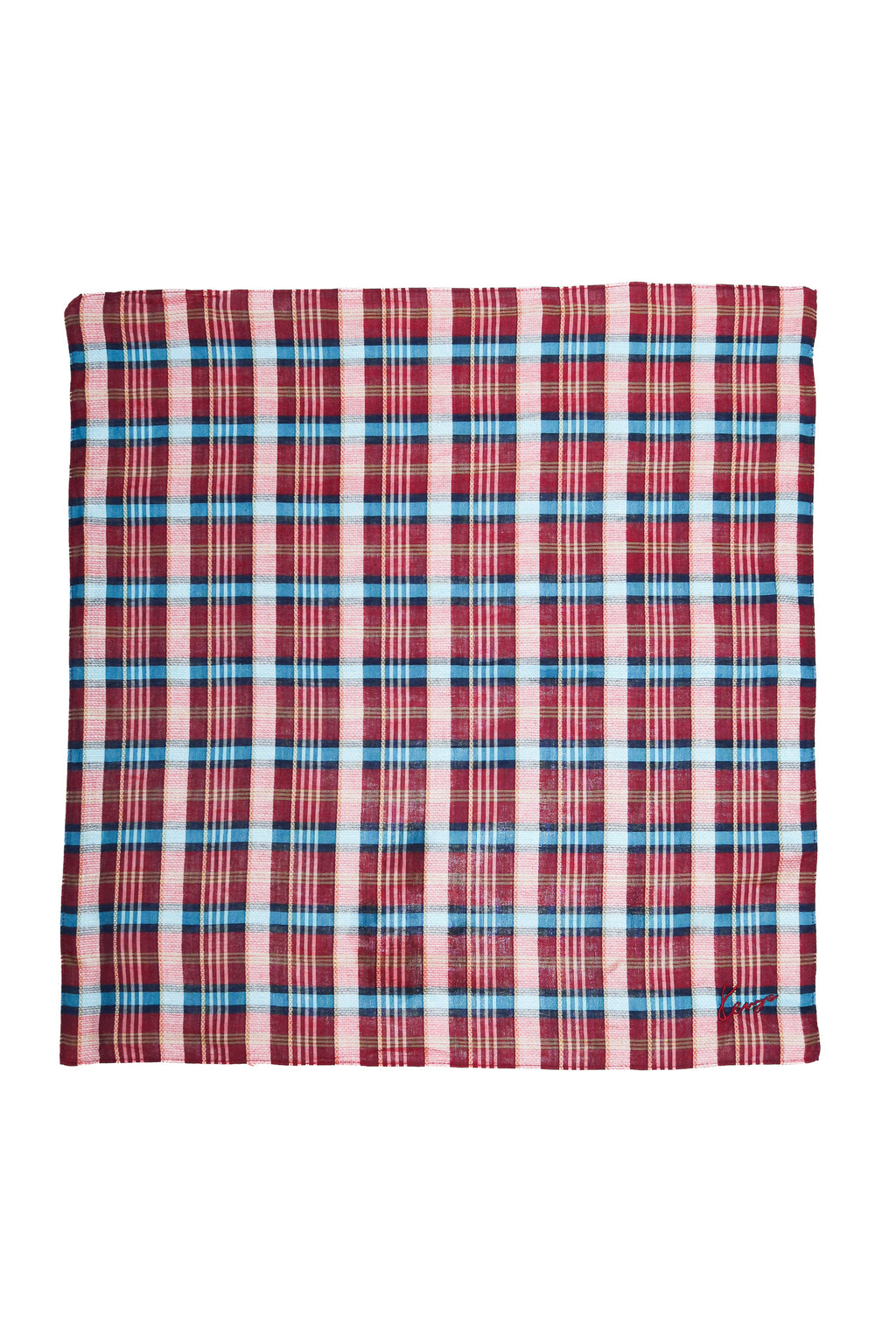 1990's kenzo embroidered plaid cotton headscarf multicolour.