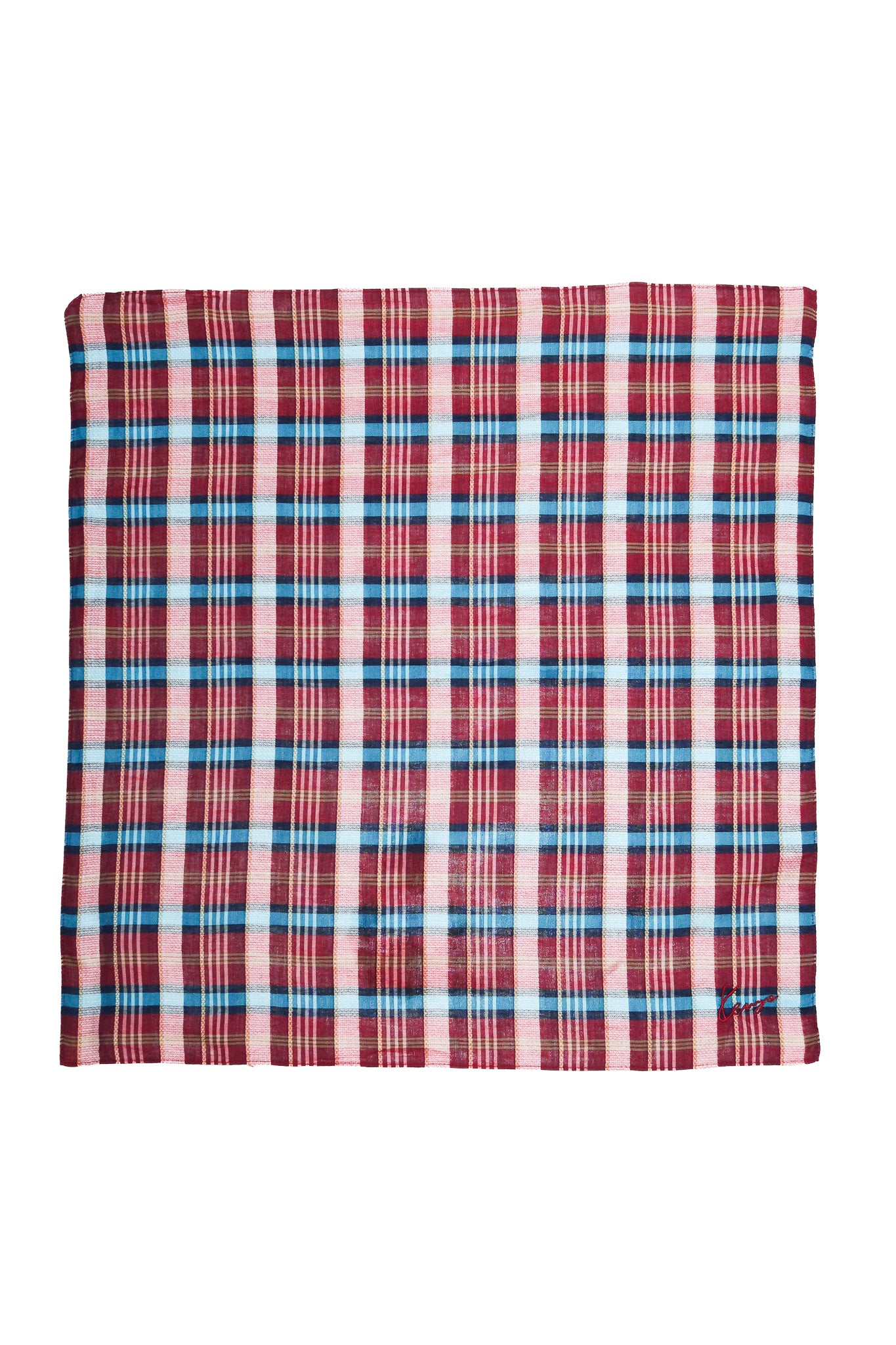 1990's kenzo embroidered plaid cotton headscarf multicolour.