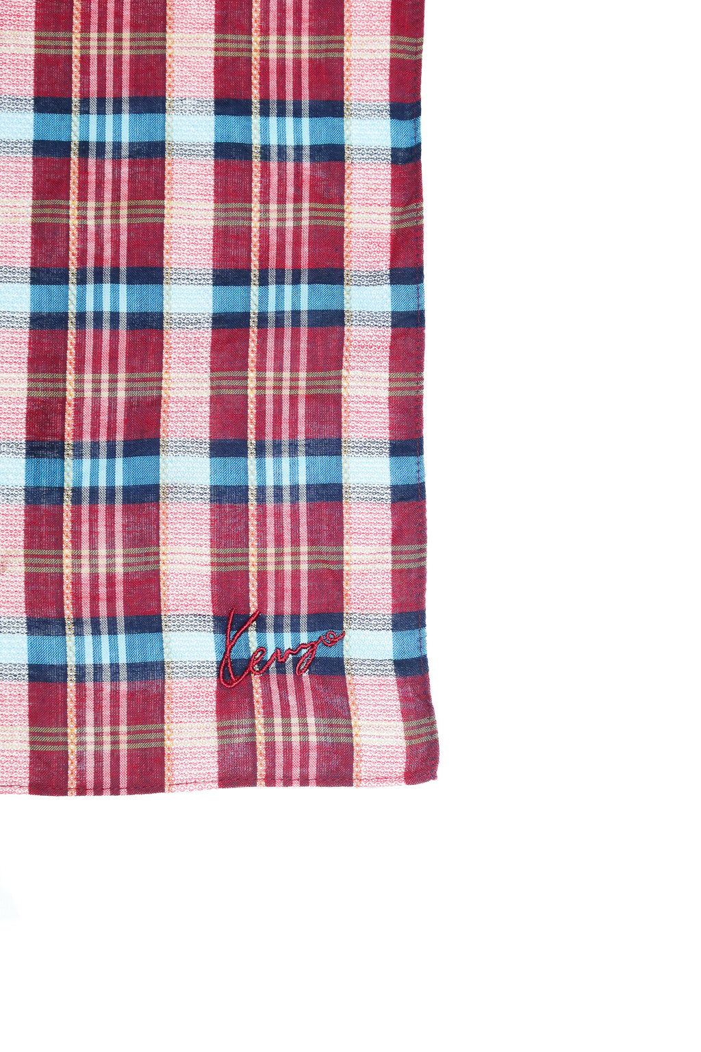 1990's kenzo embroidered plaid cotton headscarf multicolour.