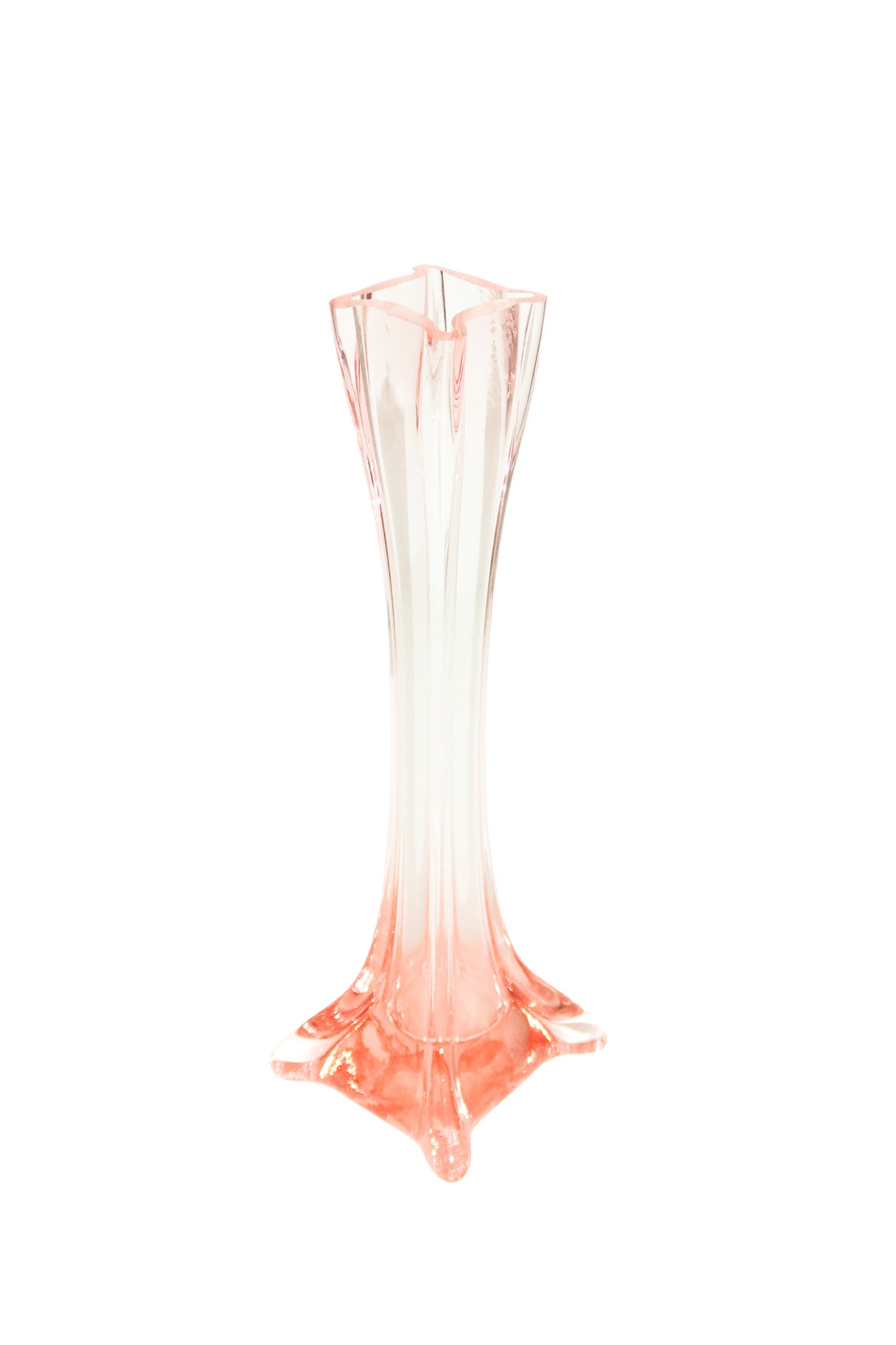 1960’s italian art glass fluted bud vase pink.