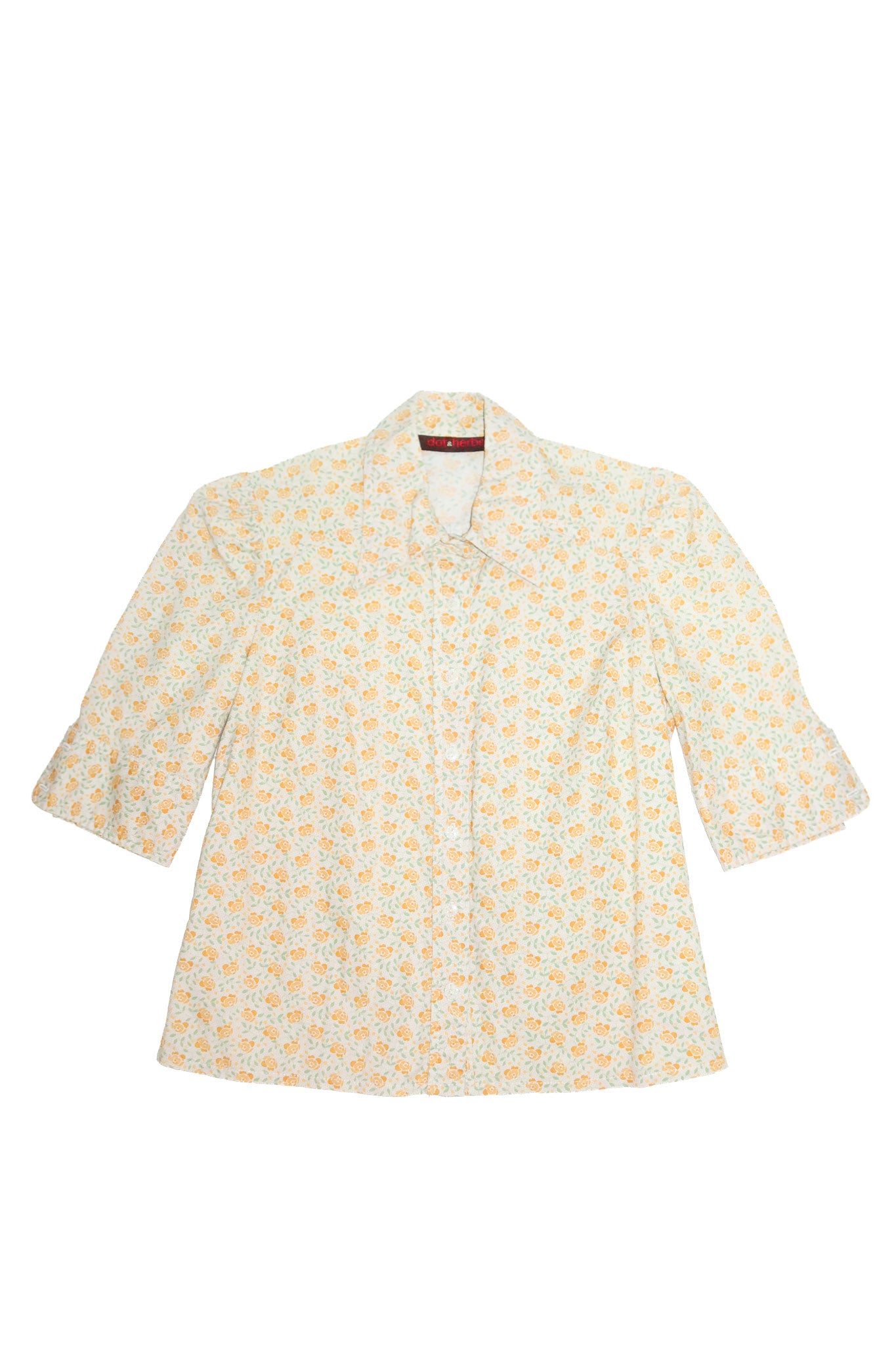 dot & herbey floral button up top yellow.