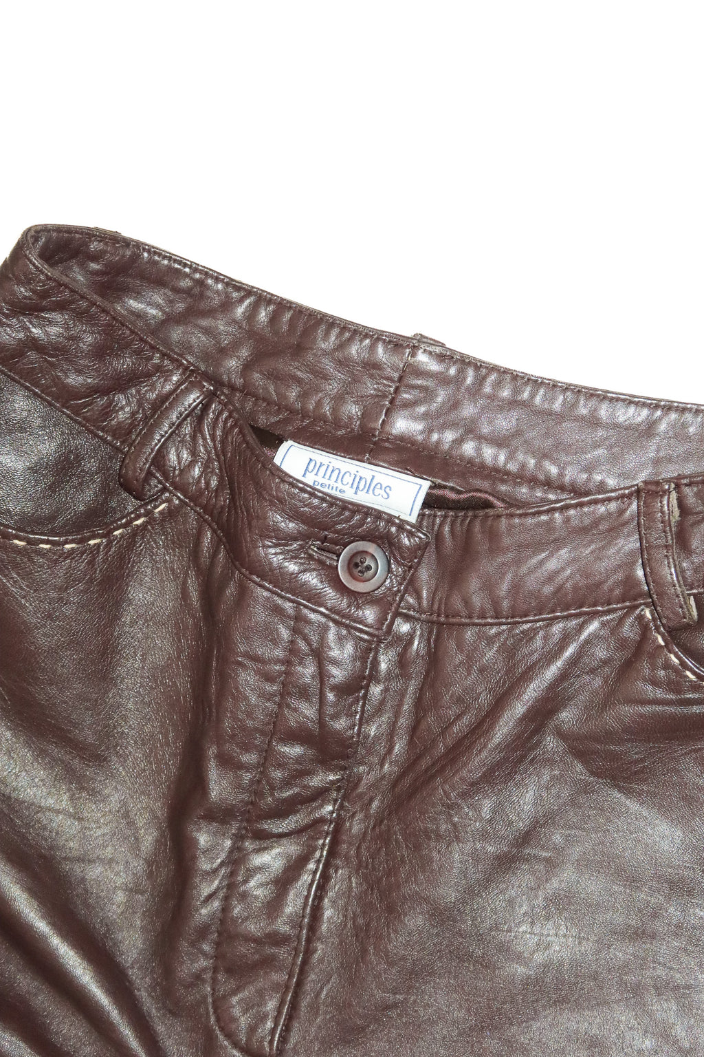 1990’s principles petite leather straight leg pants chocolate brown.