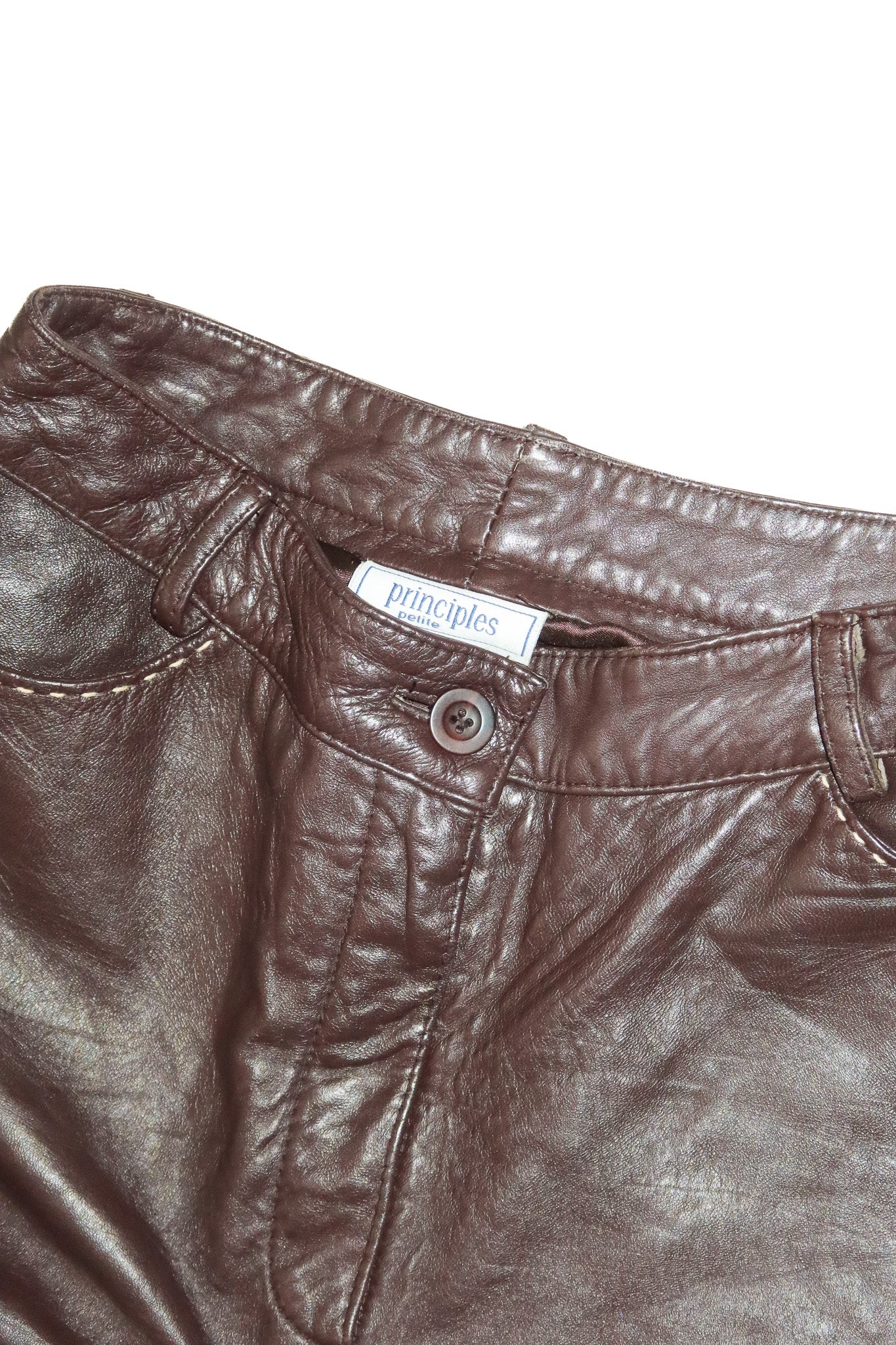 1990’s principles petite leather straight leg pants chocolate brown.