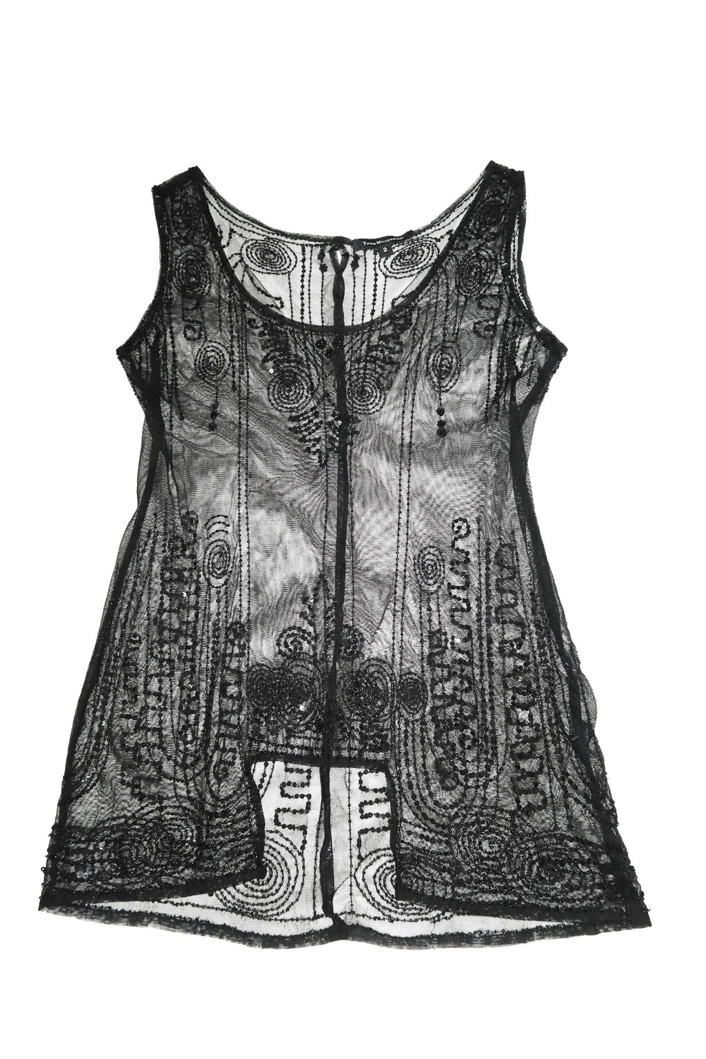 2000’s third millennium embellished sheer mesh tunic top black.