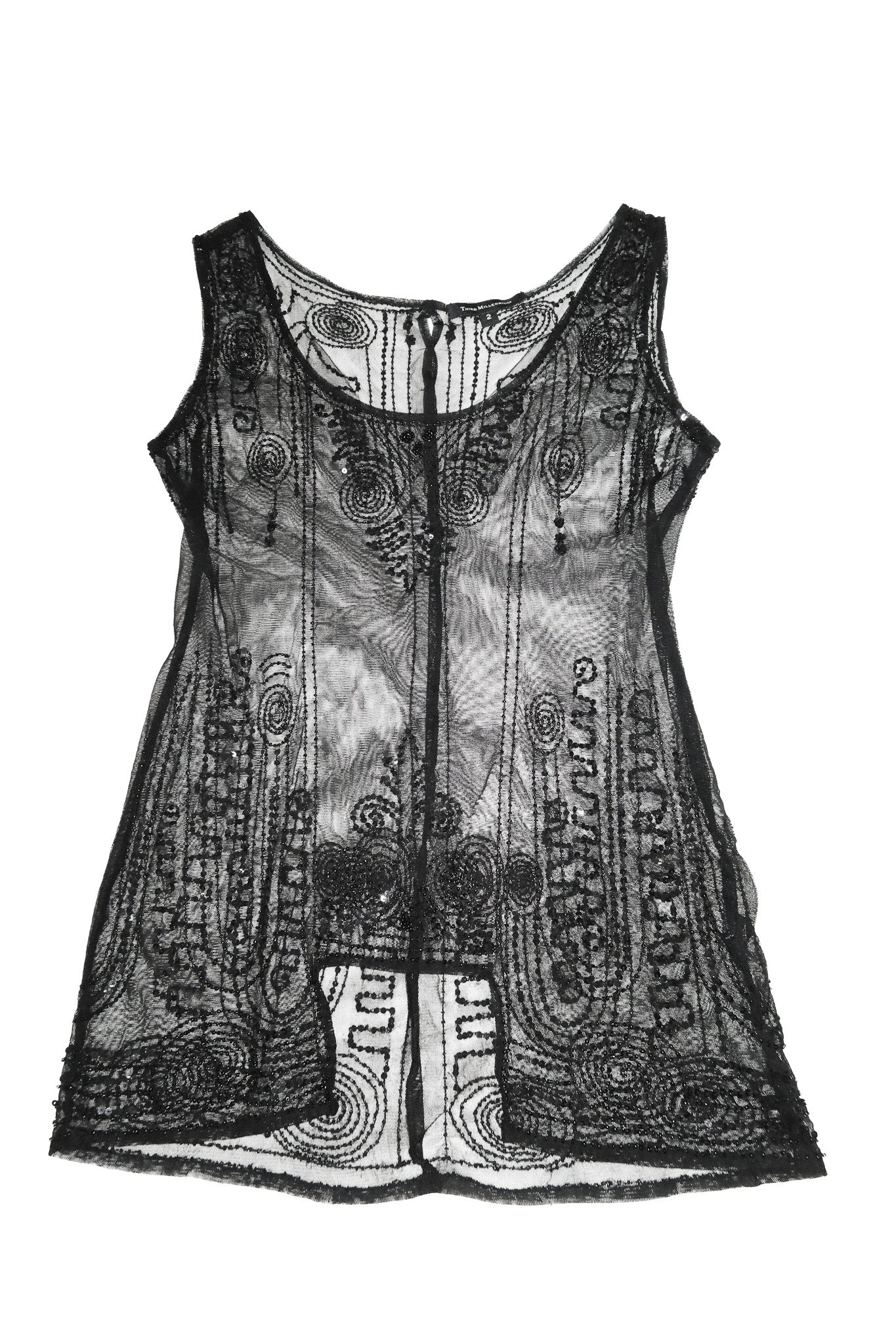 2000’s third millennium embellished sheer mesh tunic top black.