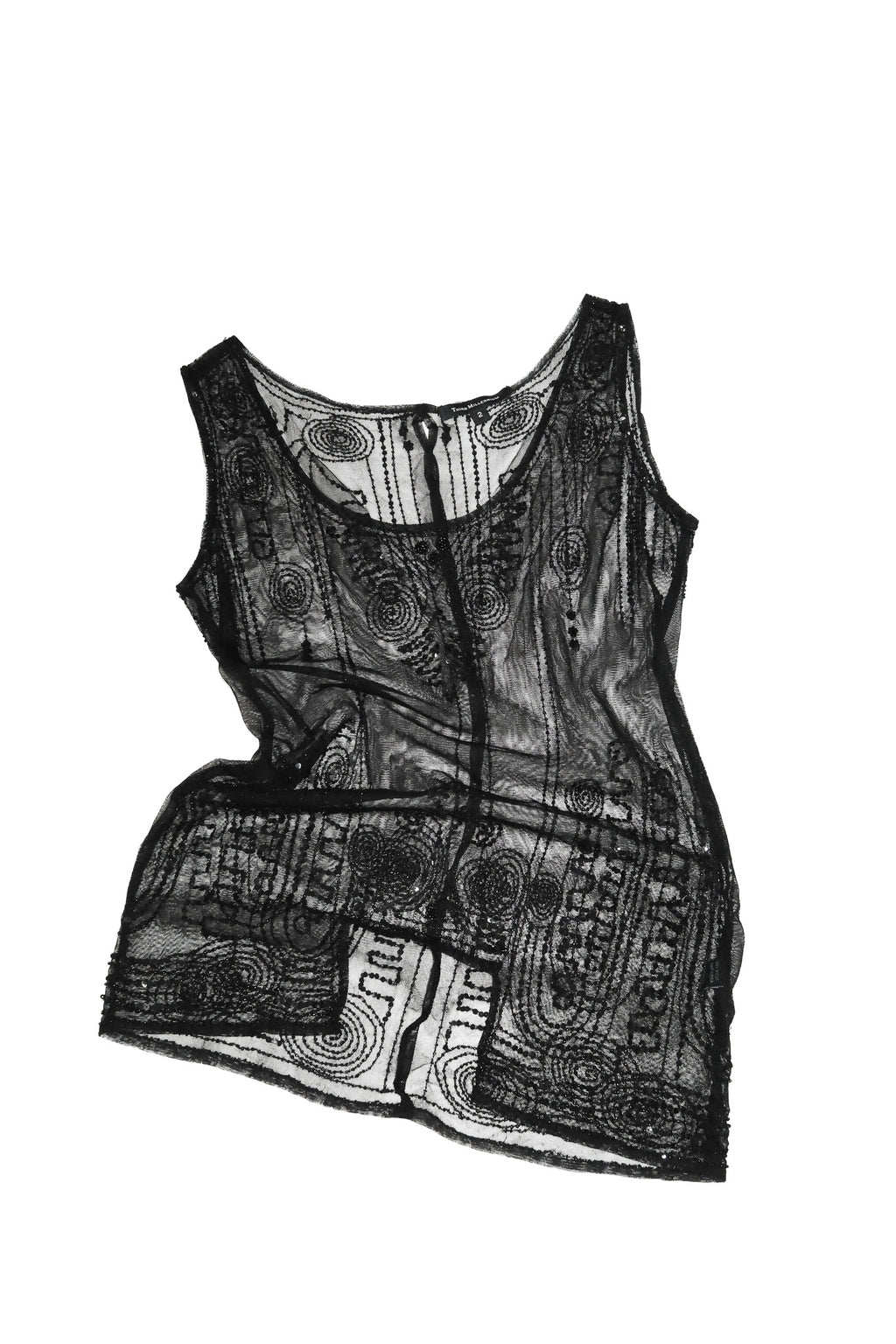 2000’s third millennium embellished sheer mesh tunic top black.