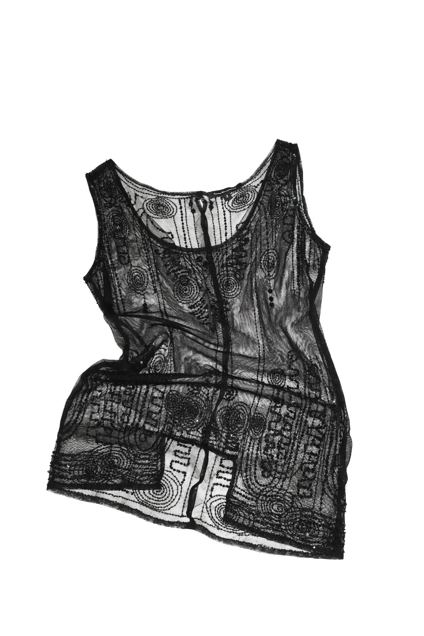 2000’s third millennium embellished sheer mesh tunic top black.
