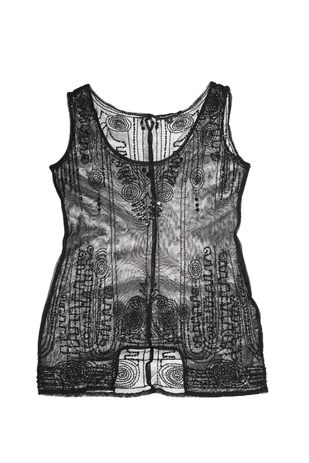 2000’s third millennium embellished sheer mesh tunic top black.