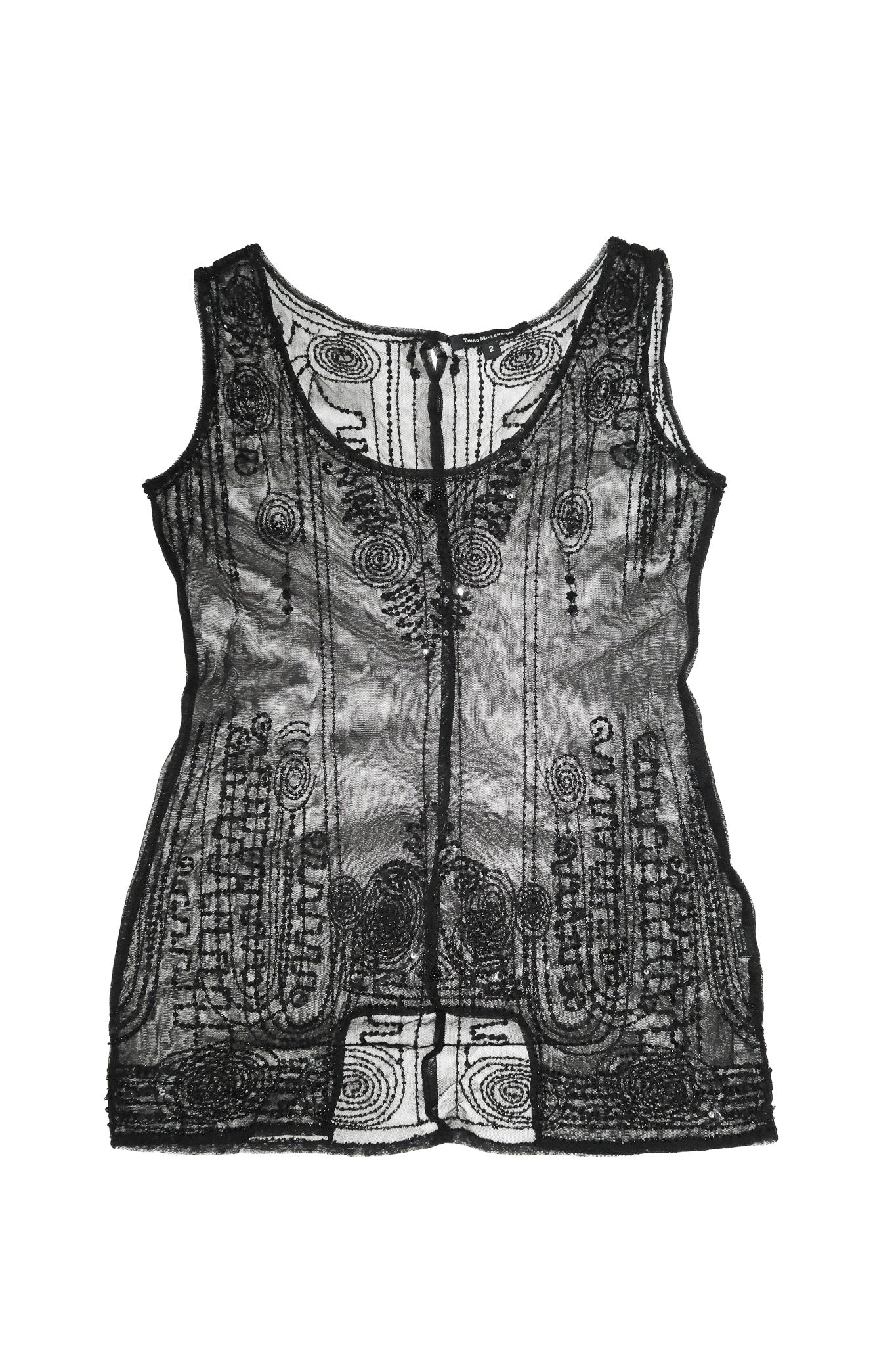 2000’s third millennium embellished sheer mesh tunic top black.