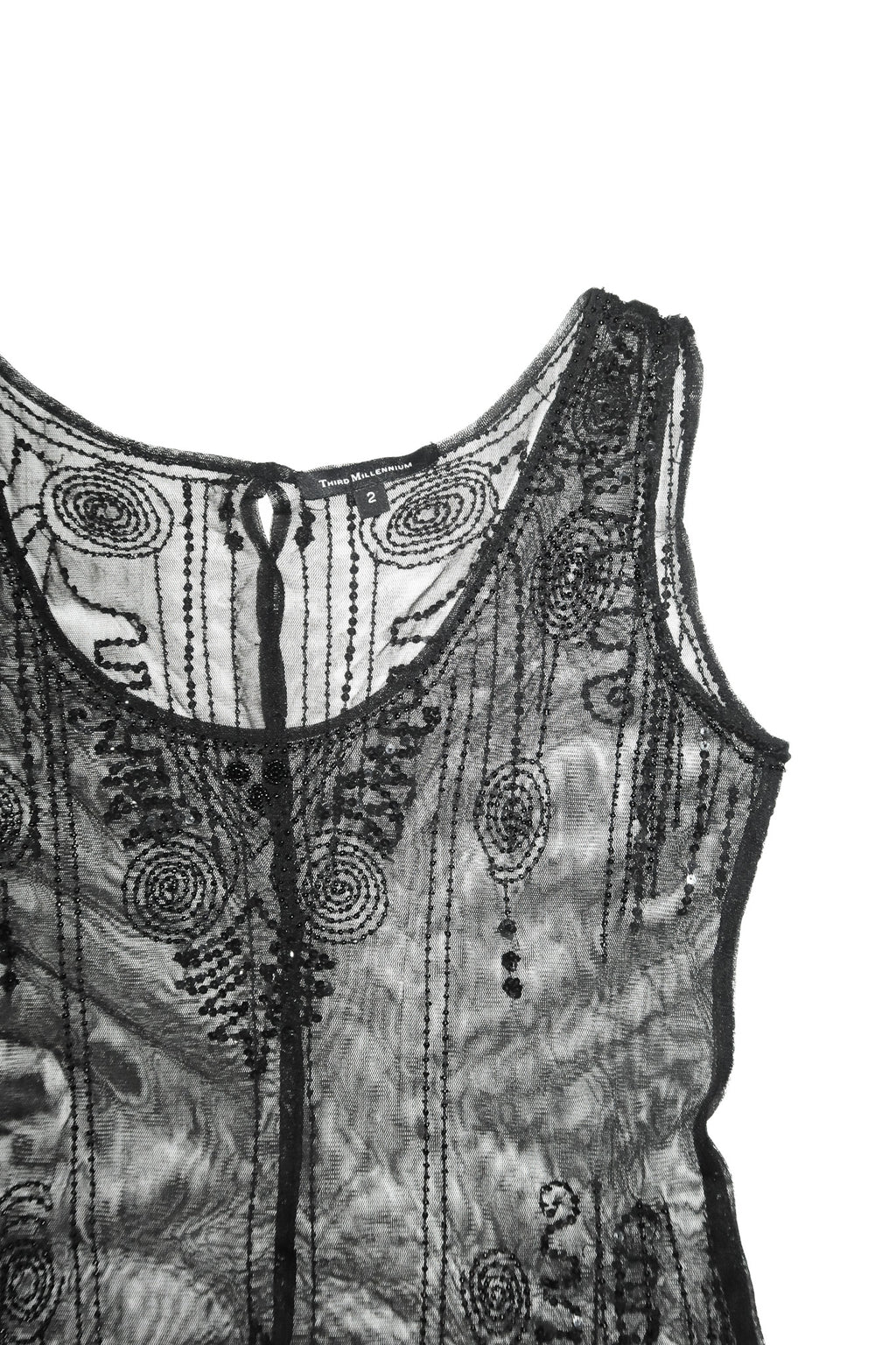 2000’s third millennium embellished sheer mesh tunic top black.