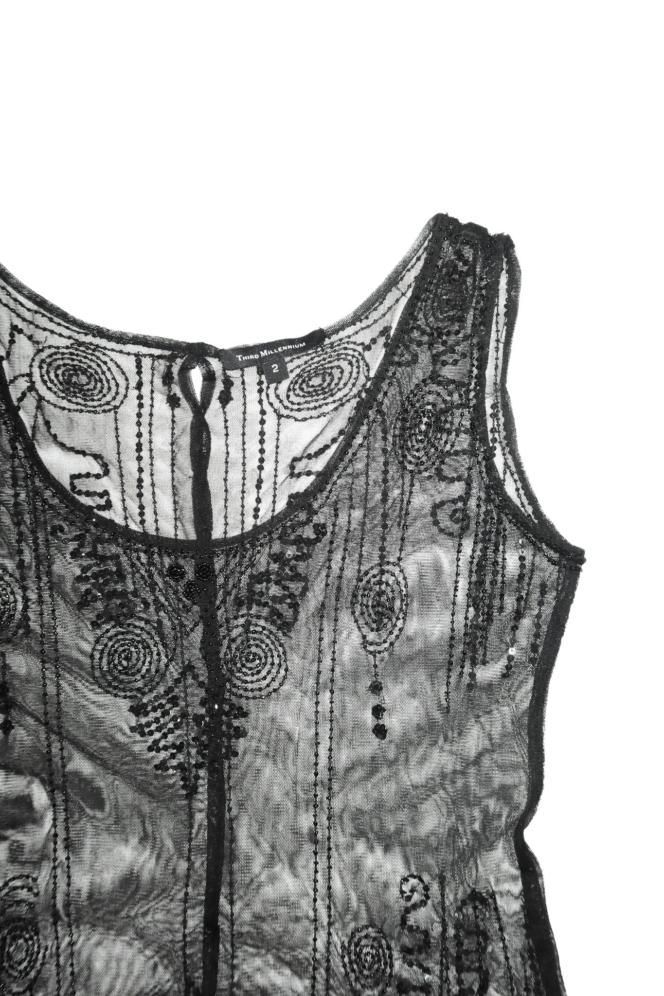 2000’s third millennium embellished sheer mesh tunic top black.