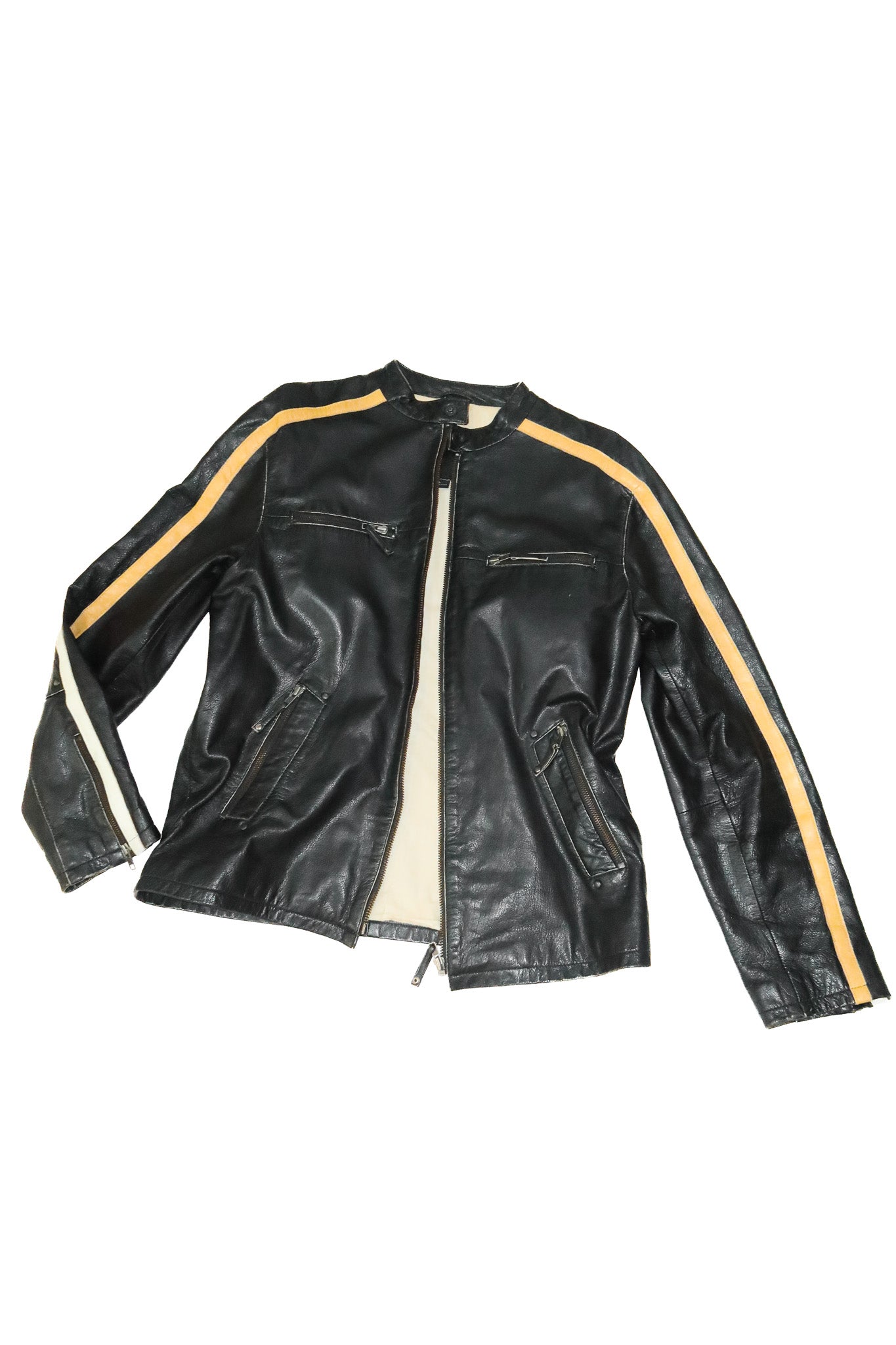 2000's stray café racer leather jacket black/yellow.