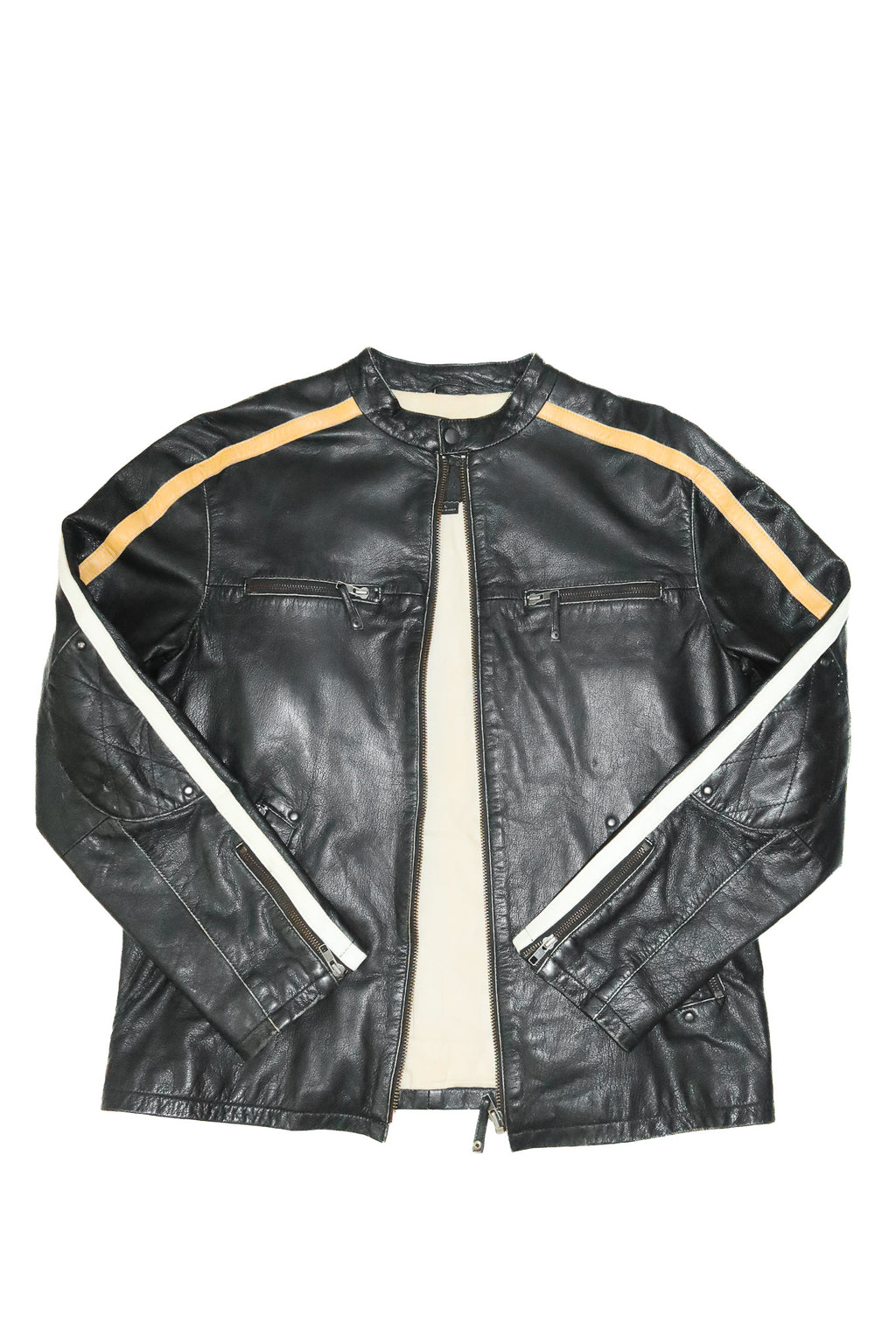 2000's stray café racer leather jacket black/yellow.
