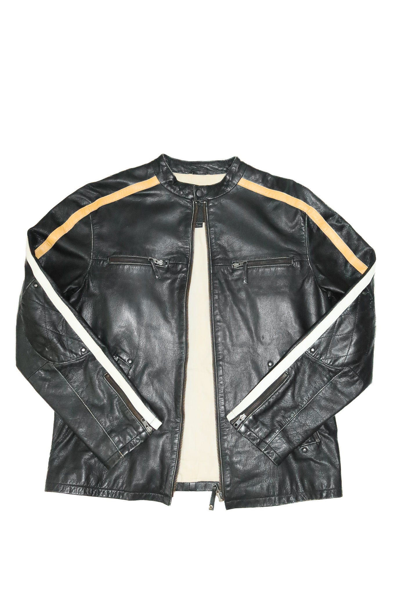 2000's stray café racer leather jacket black/yellow.