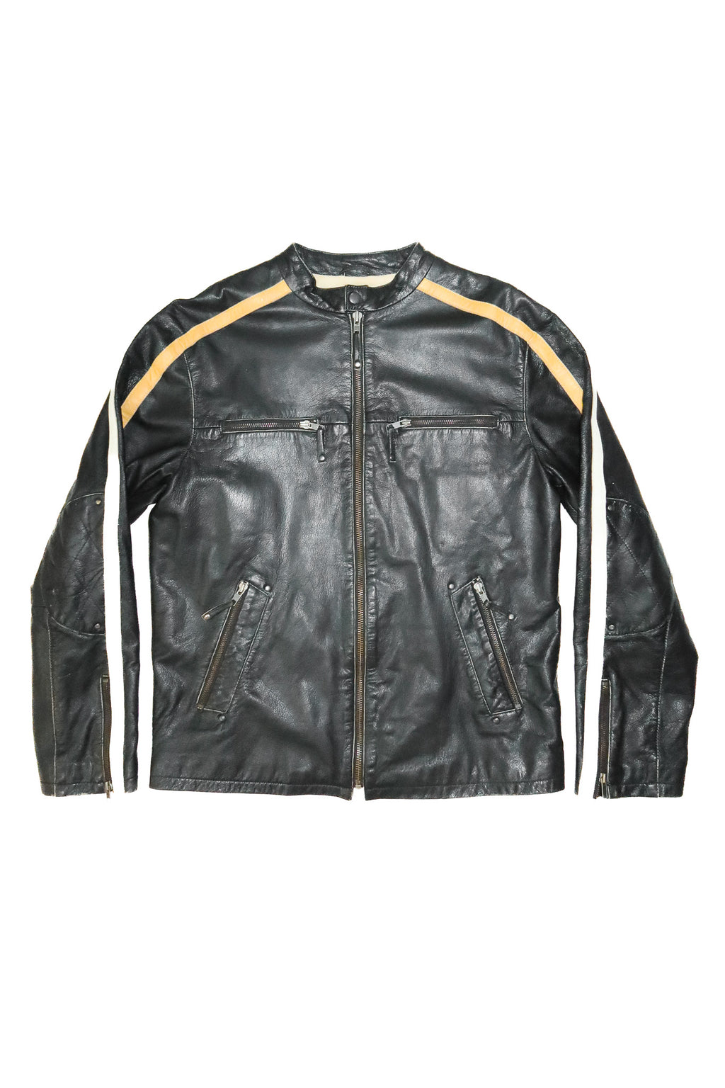 2000's stray café racer leather jacket black/yellow.