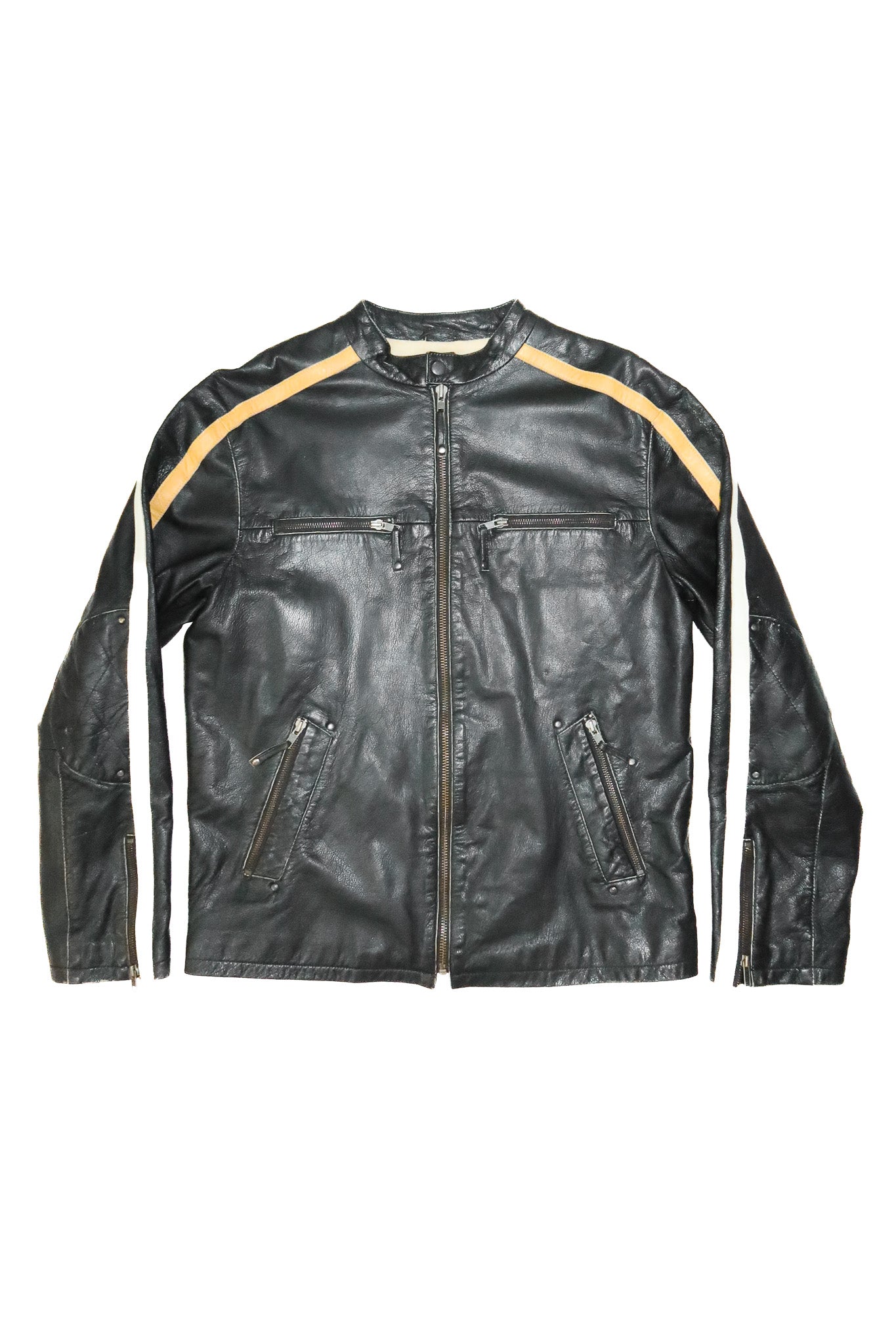2000's stray café racer leather jacket black/yellow.