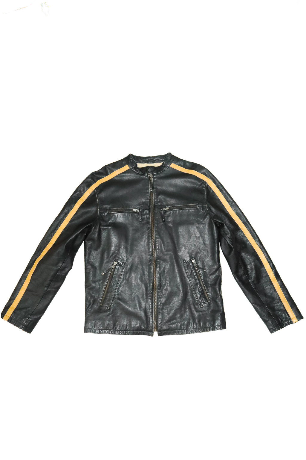 2000's stray café racer leather jacket black/yellow.