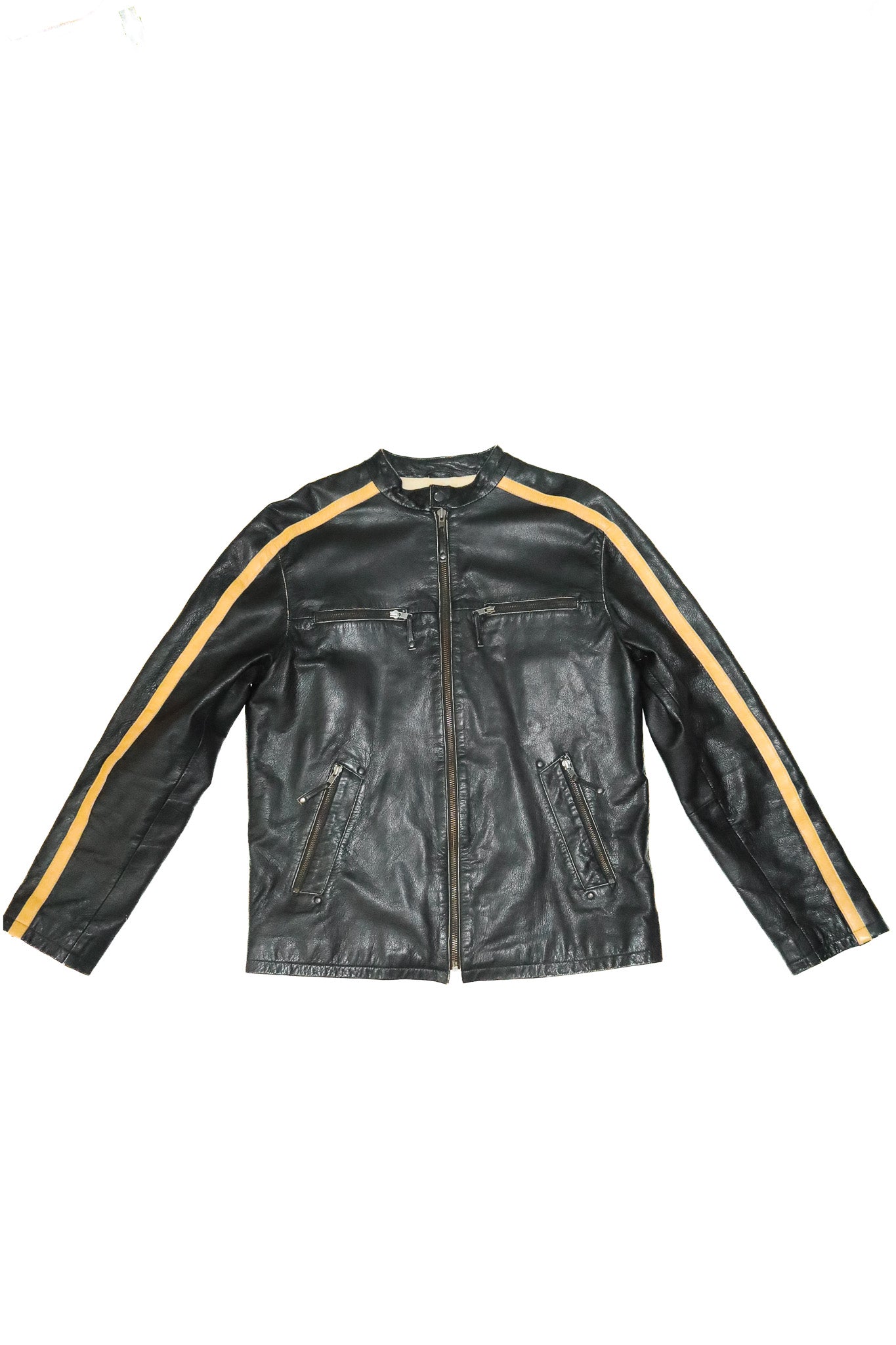 2000's stray café racer leather jacket black/yellow.