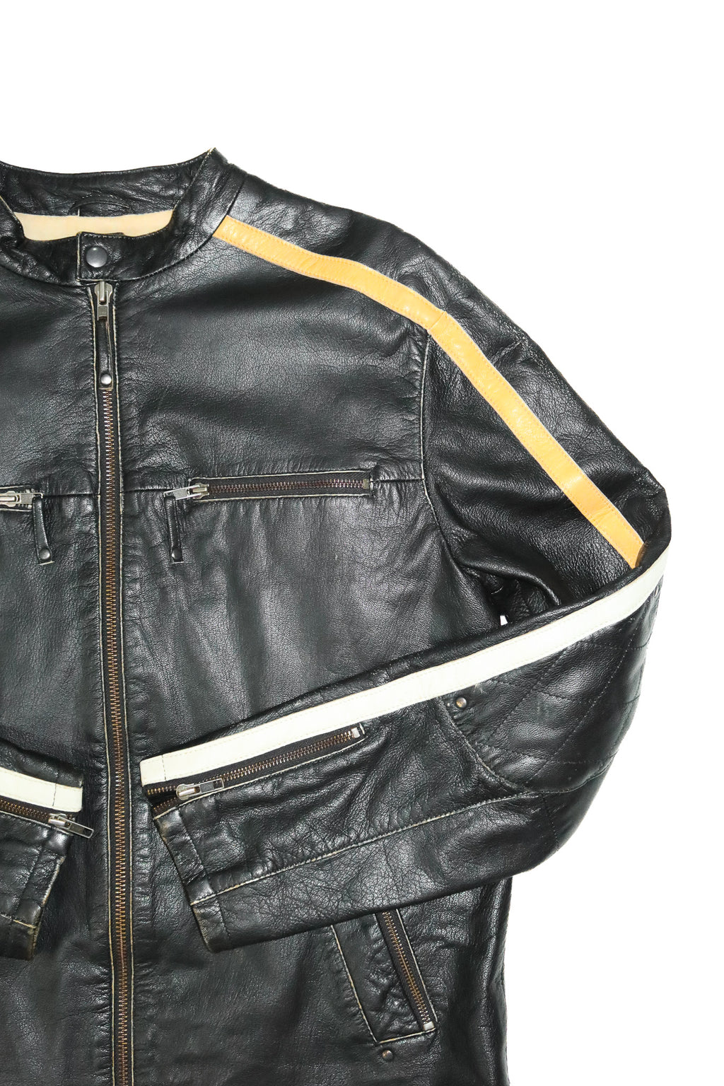 2000's stray café racer leather jacket black/yellow.