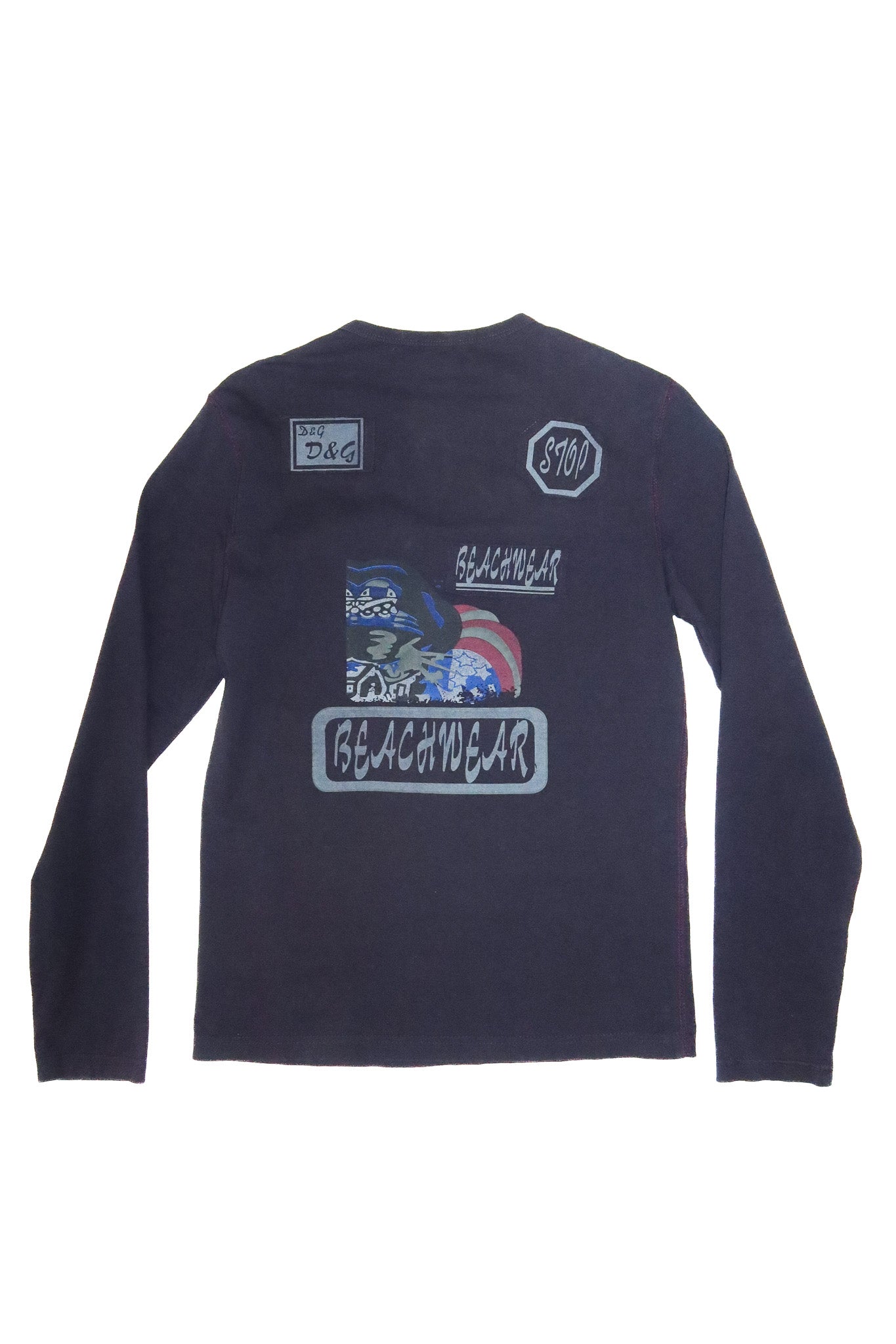 2000’s d&g dolce & gabbana beachwear graphic long sleeve t-shirt navy.