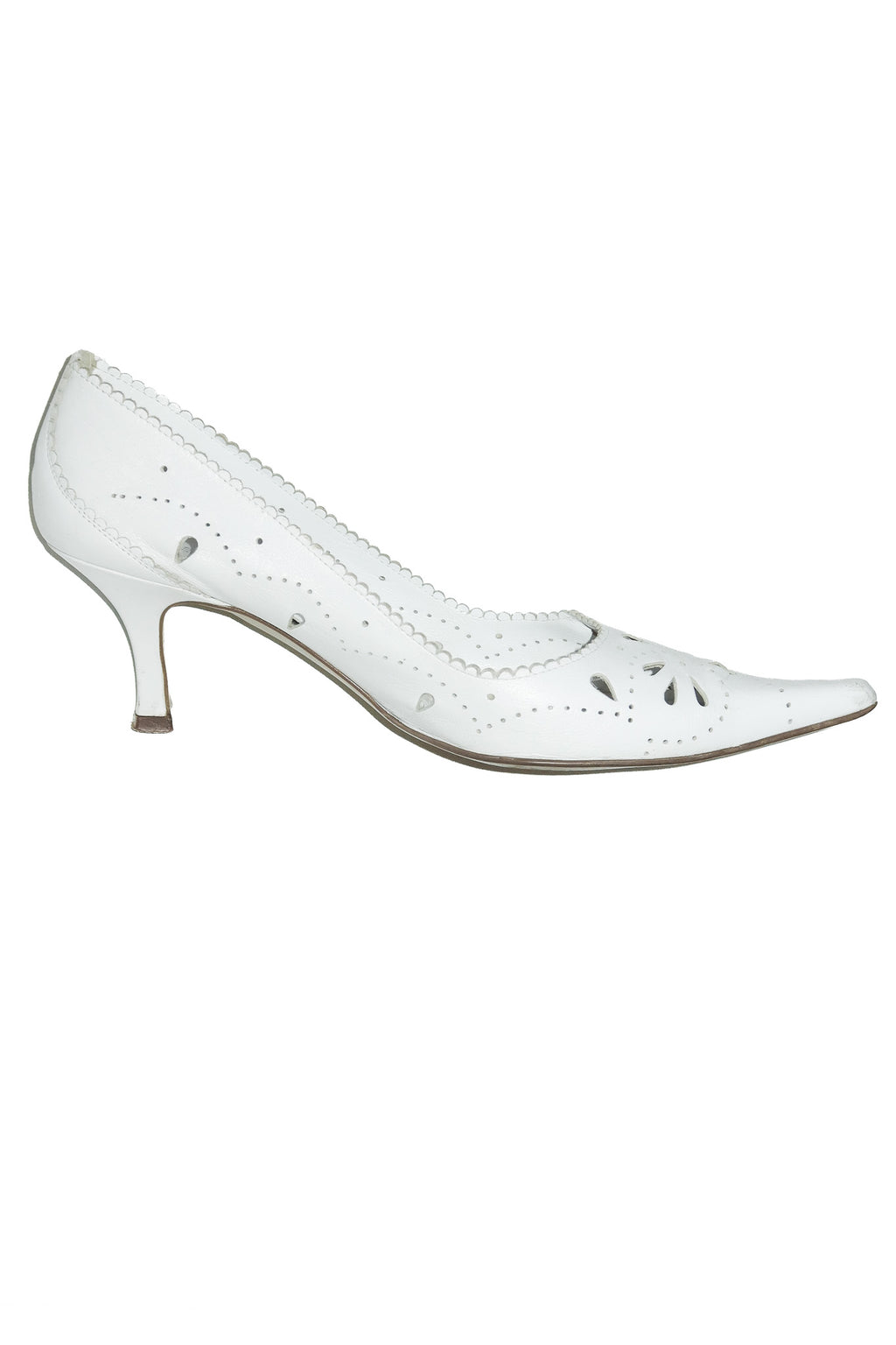 1990’s pepe castell leather cutout kitten heels white.