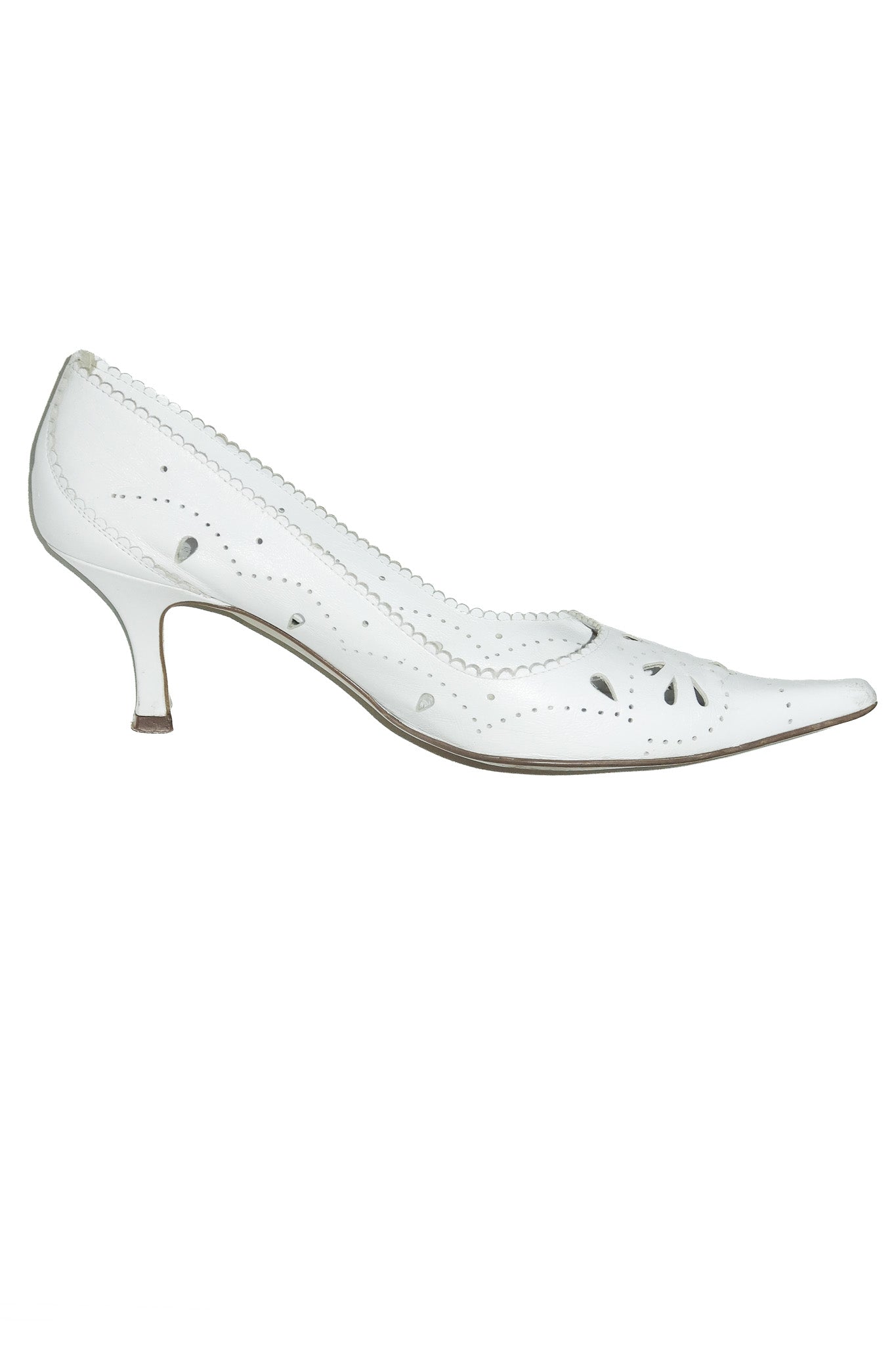 1990’s pepe castell leather cutout kitten heels white.