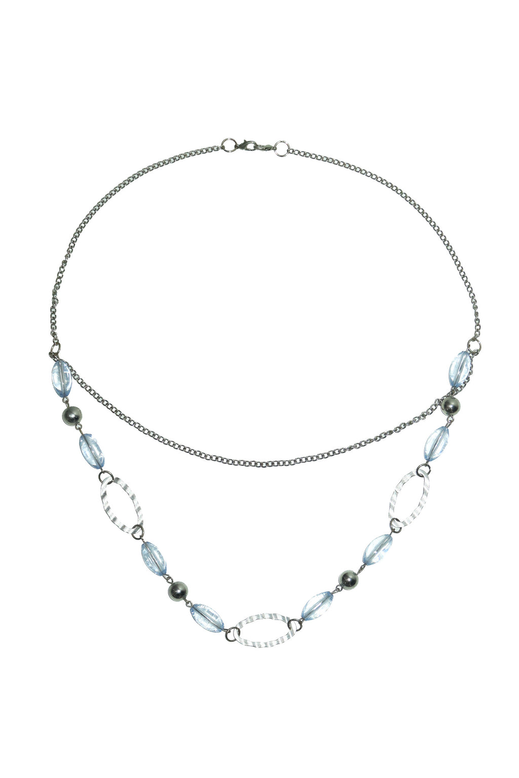 2000’s mixed bead and chain necklace silver/blue.