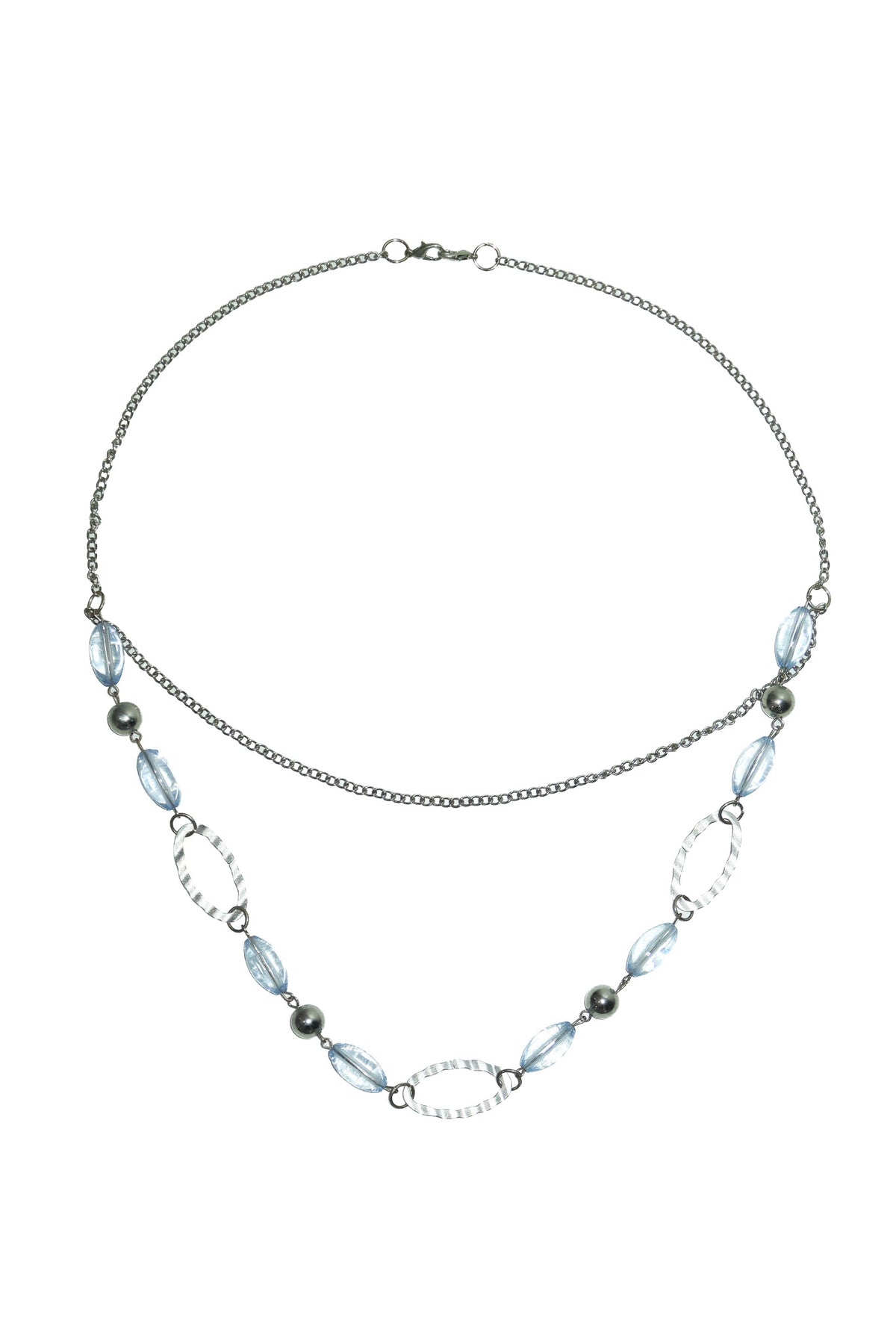 2000’s mixed bead and chain necklace silver/blue.