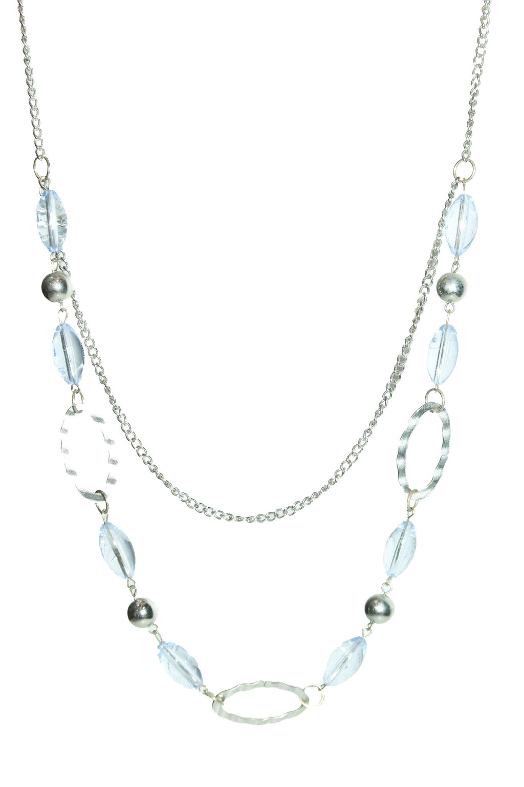2000’s mixed bead and chain necklace silver/blue.