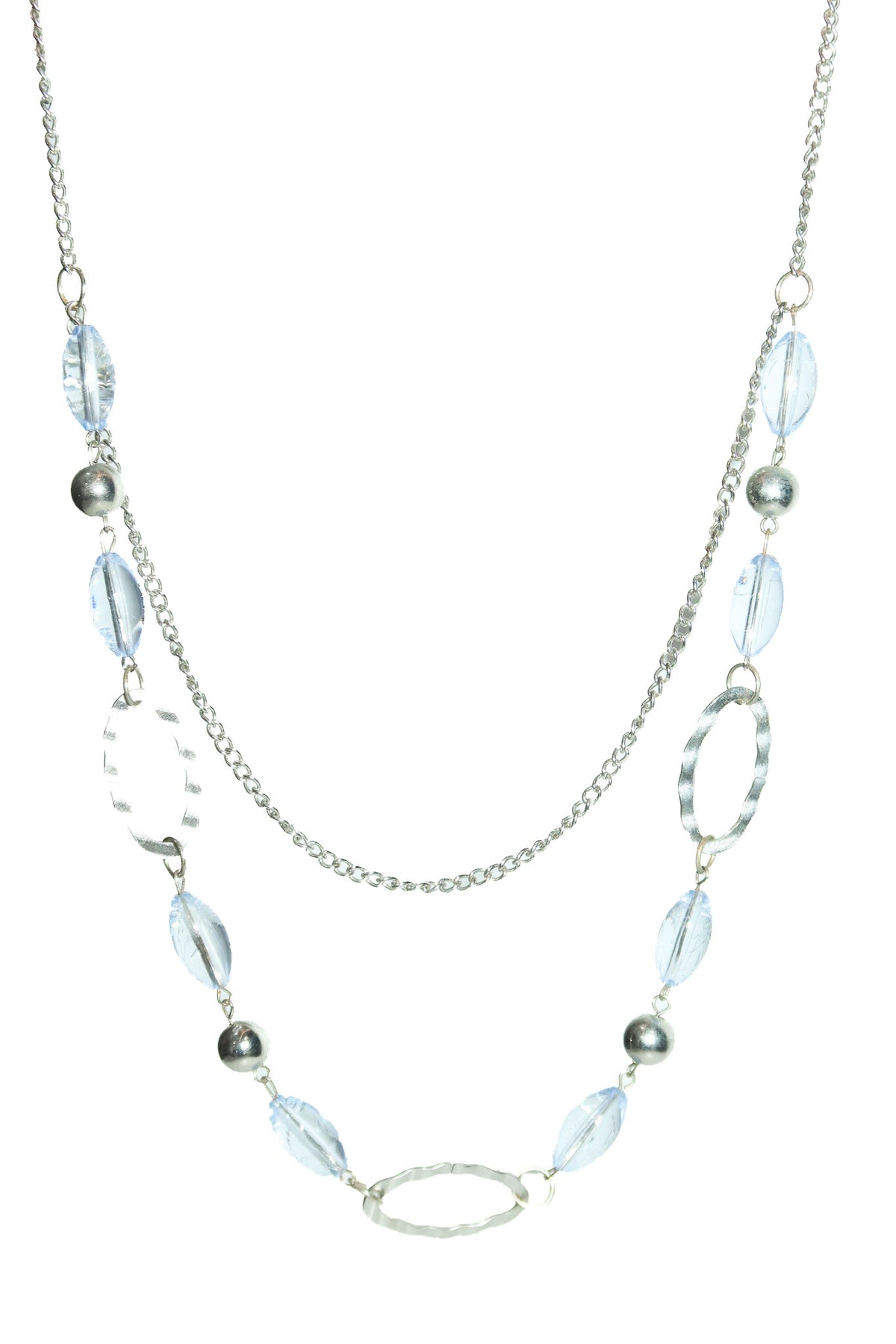 2000’s mixed bead and chain necklace silver/blue.