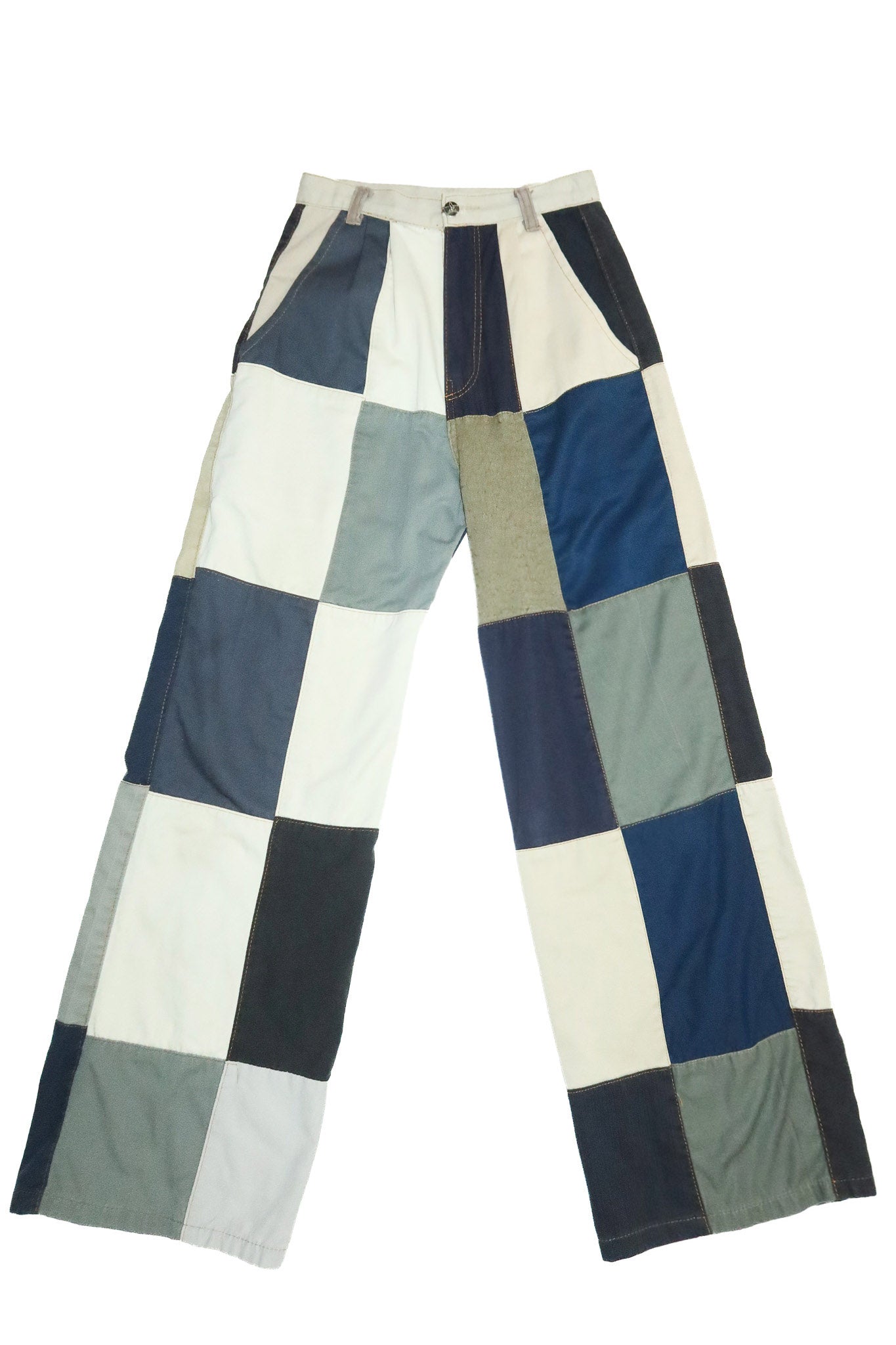 handmade patchwork wide leg trousers navy/cream.