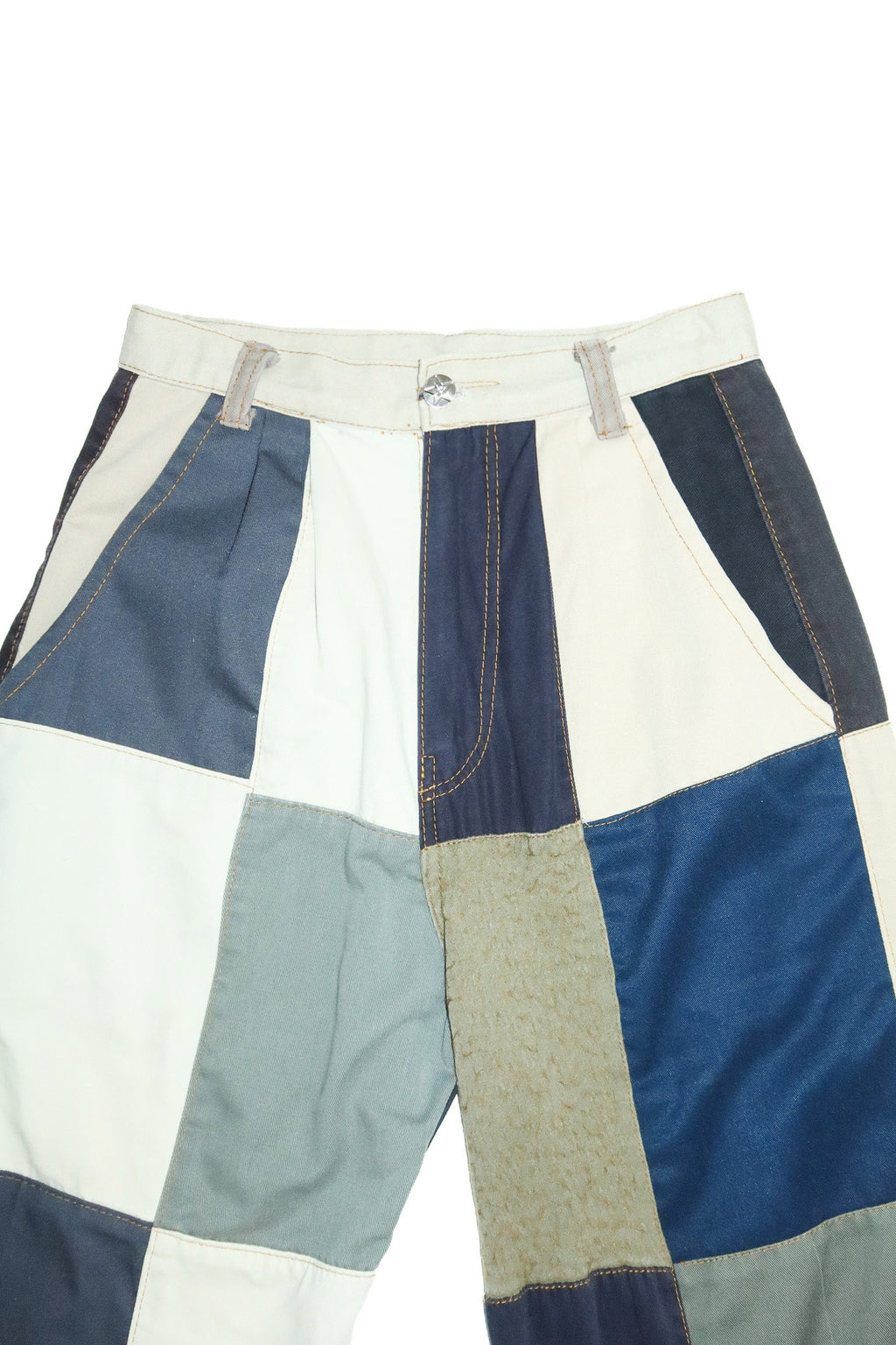 handmade patchwork wide leg trousers navy/cream.