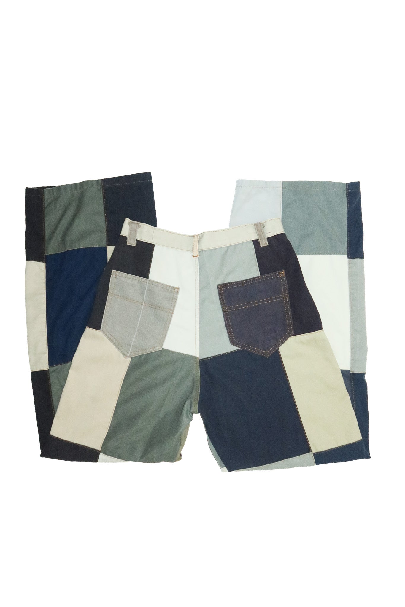 handmade patchwork wide leg trousers navy/cream.