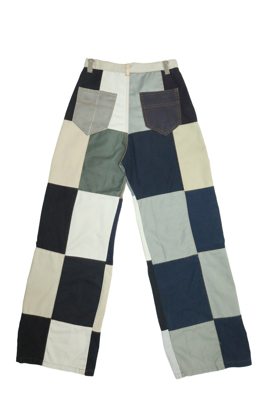handmade patchwork wide leg trousers navy/cream.