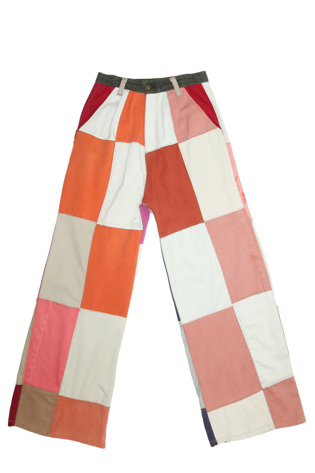 handmade patchwork wide leg trousers pink/orange.