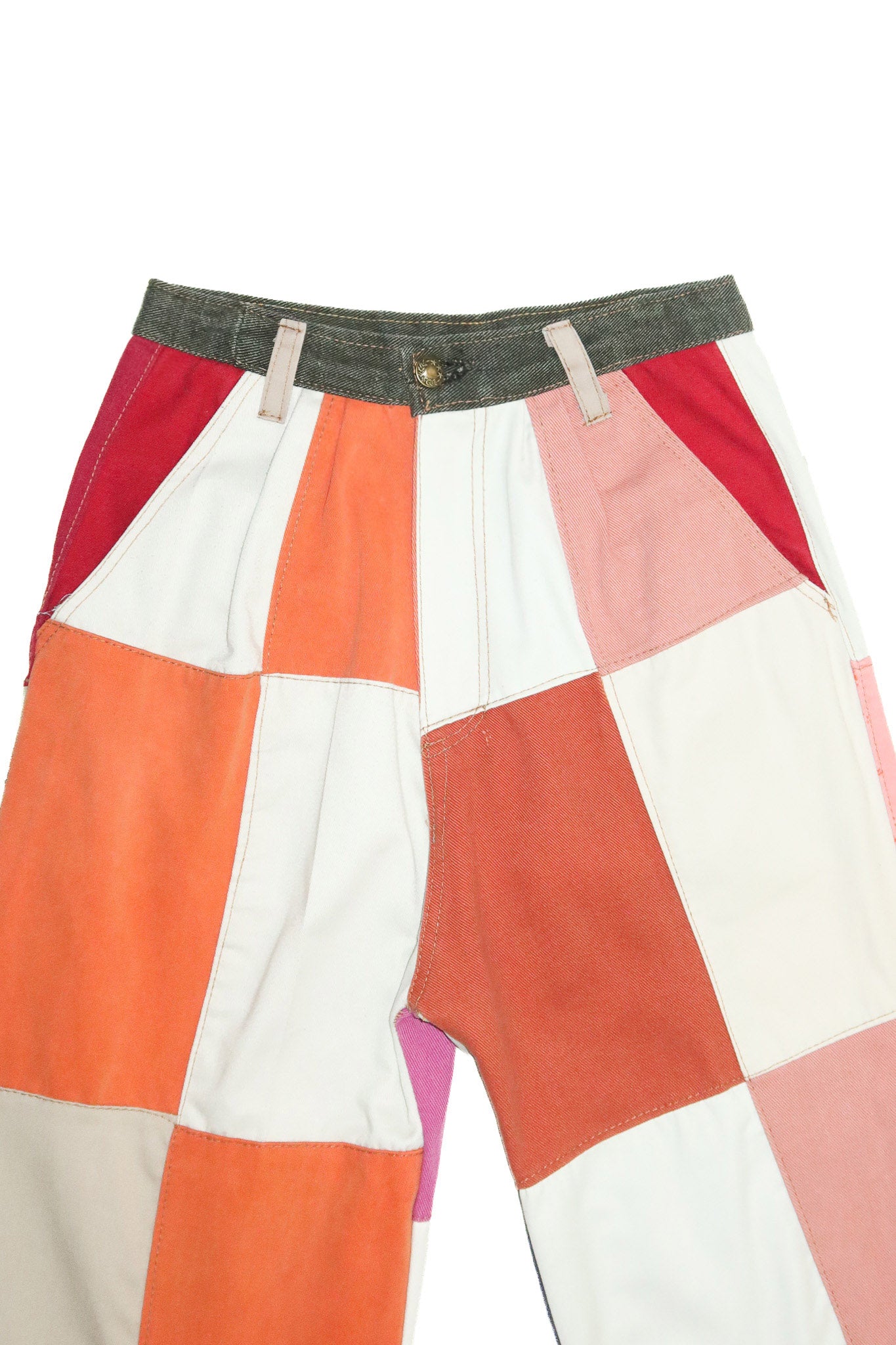 handmade patchwork wide leg trousers pink/orange.