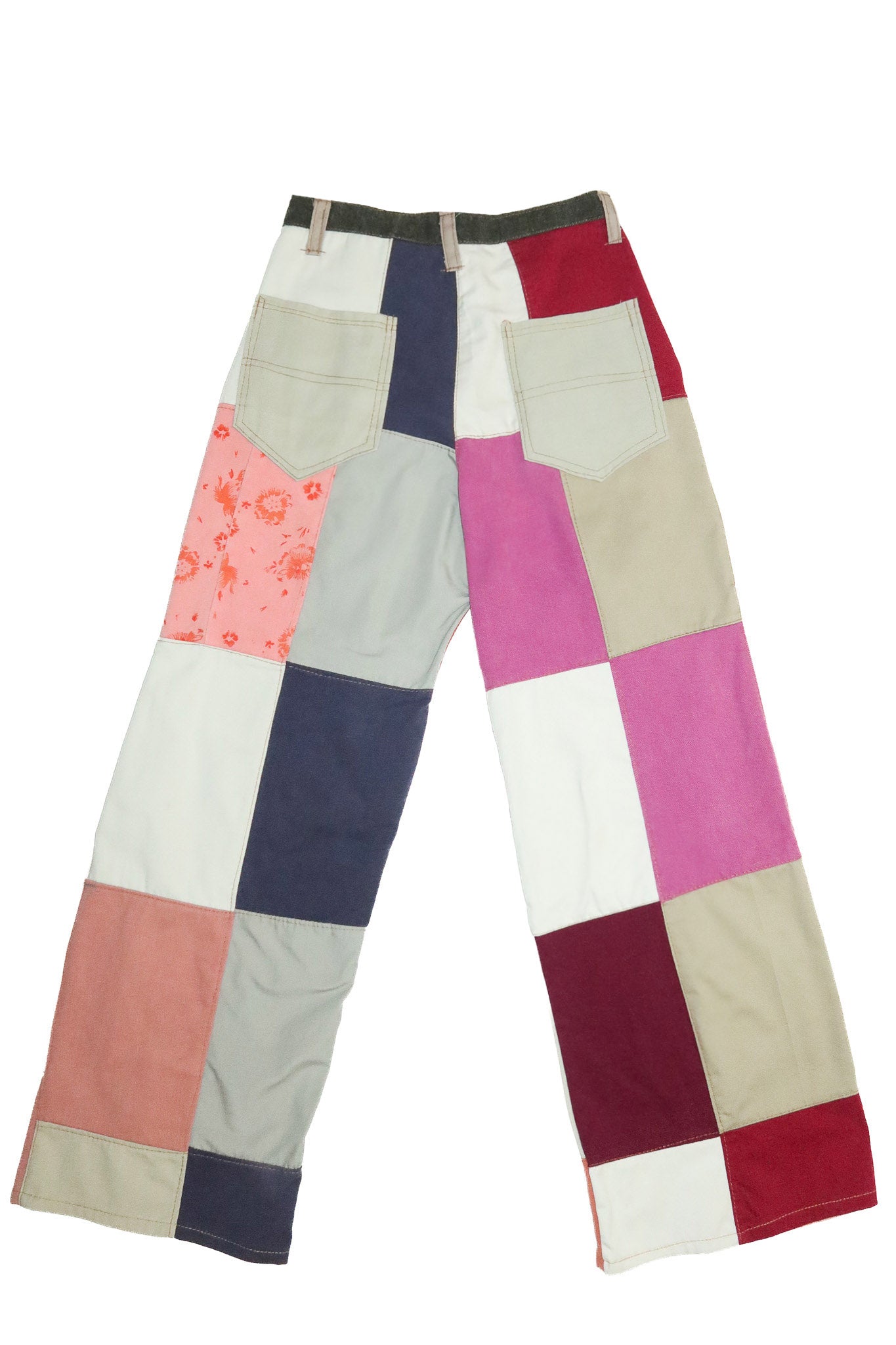 handmade patchwork wide leg trousers pink/orange.