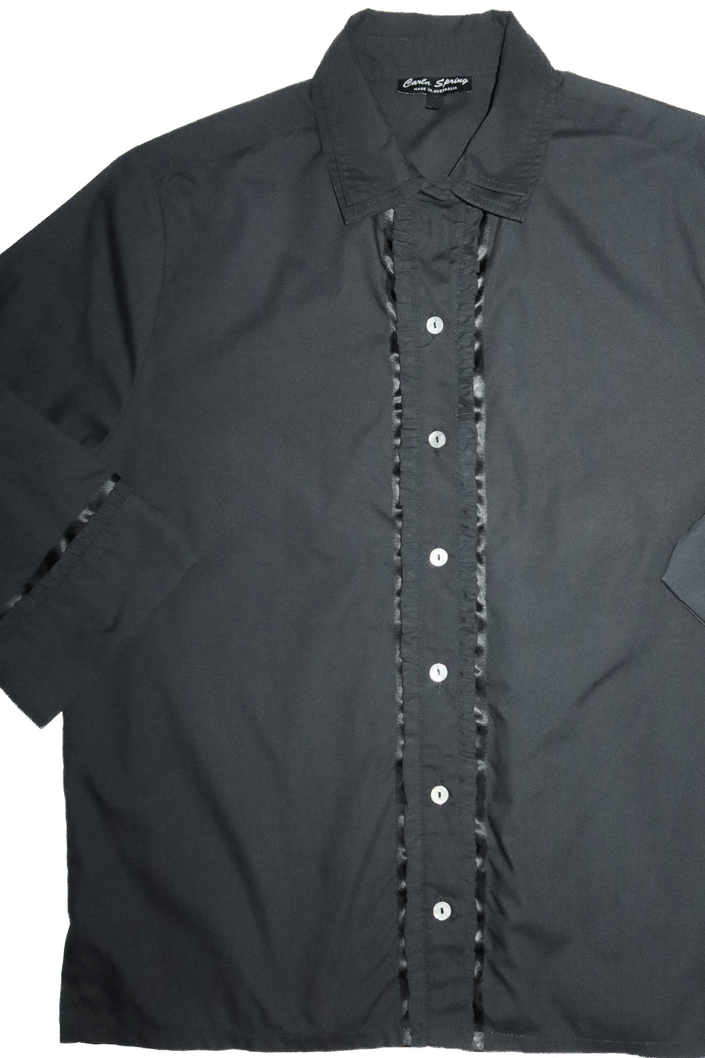 1990’s carla spring ruffle button up top black.
