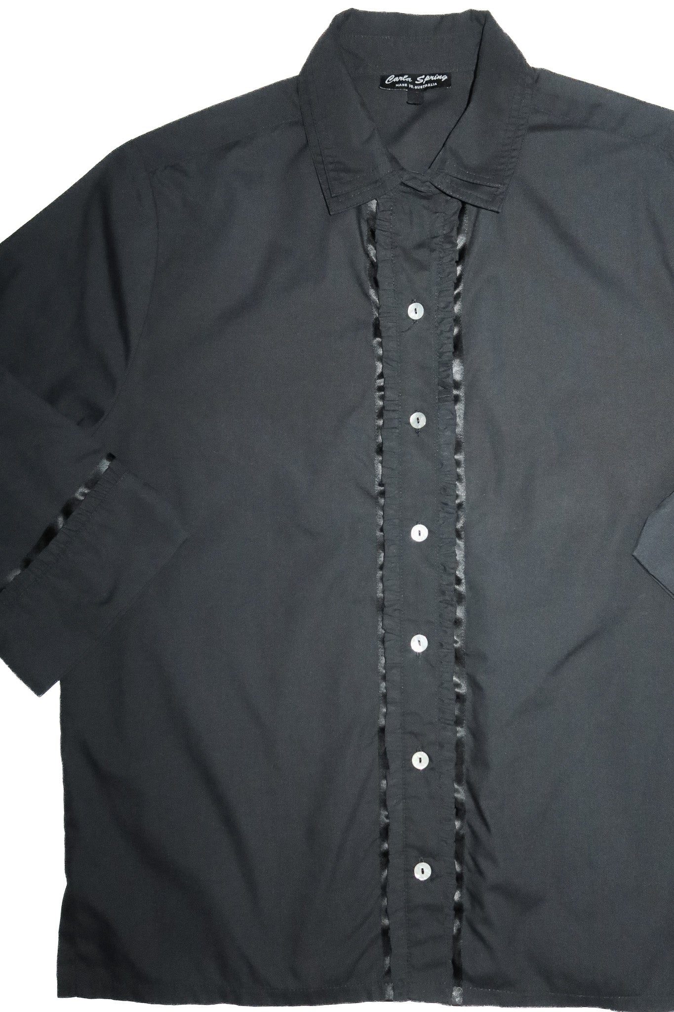 1990’s carla spring ruffle button up top black.