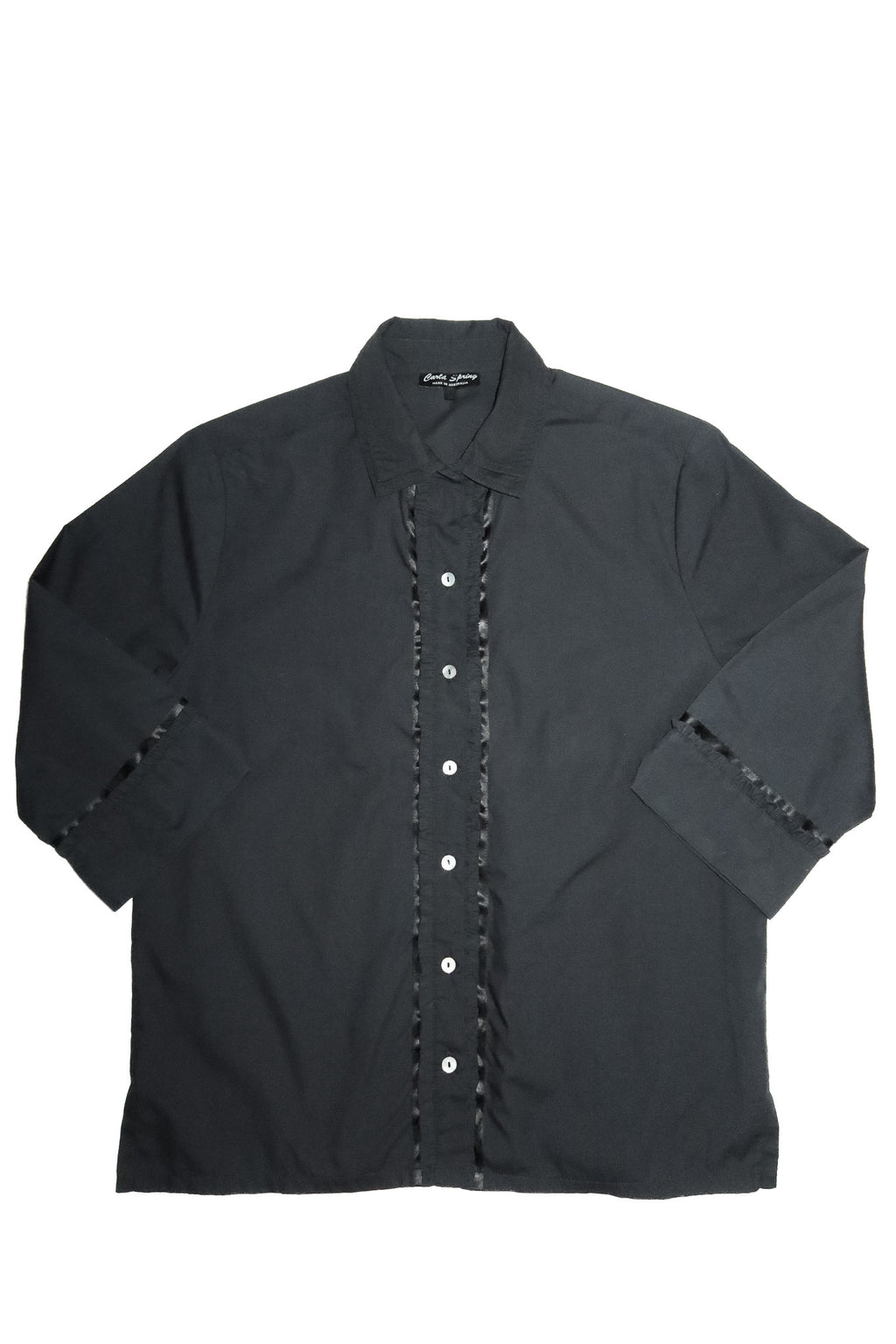 1990’s carla spring ruffle button up top black.
