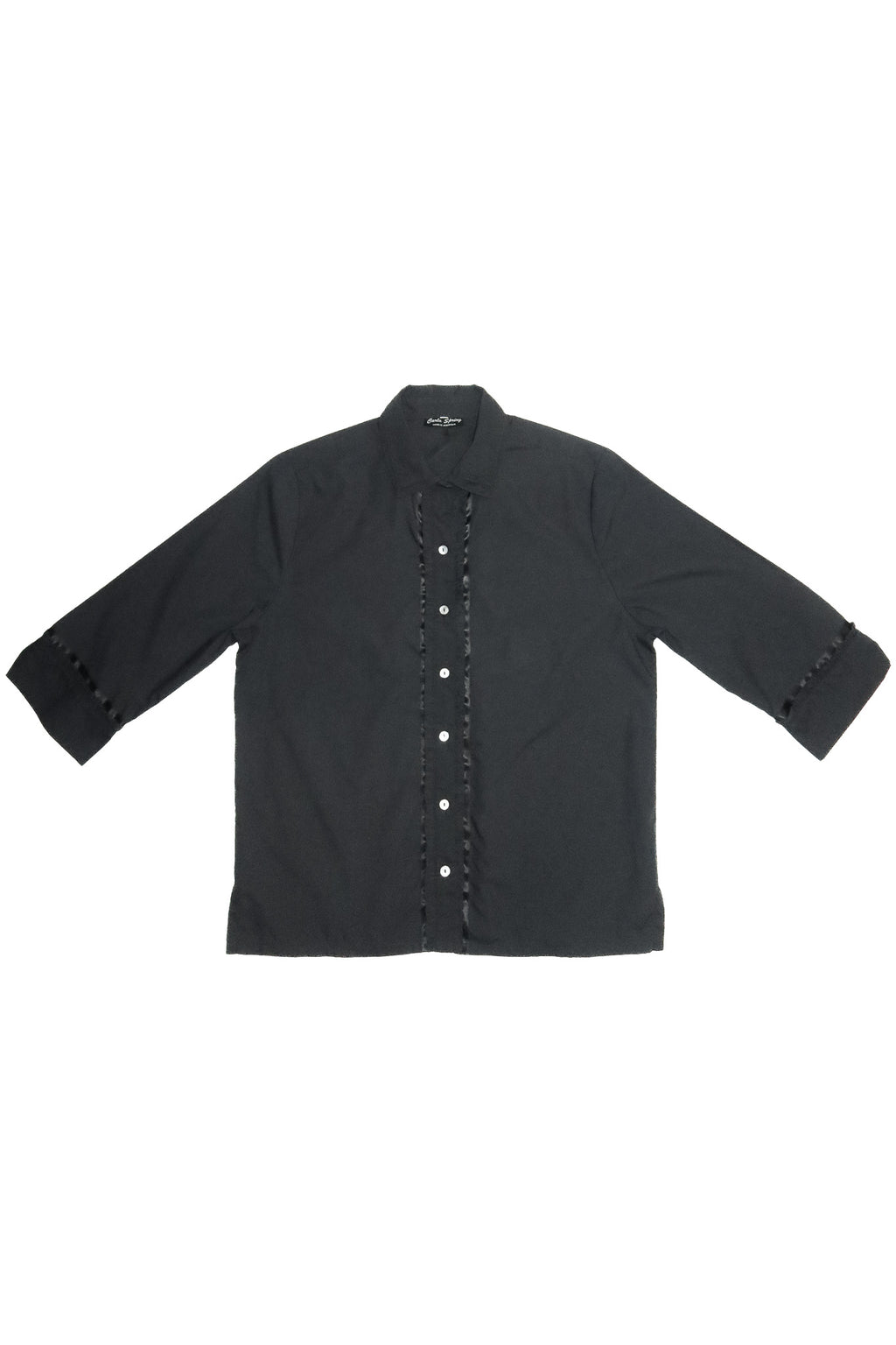 1990’s carla spring ruffle button up top black.