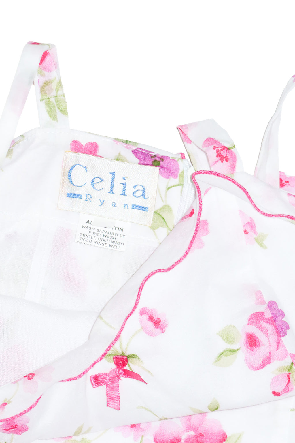 1990s celia ryan floral tie strap mini dress white/pink.