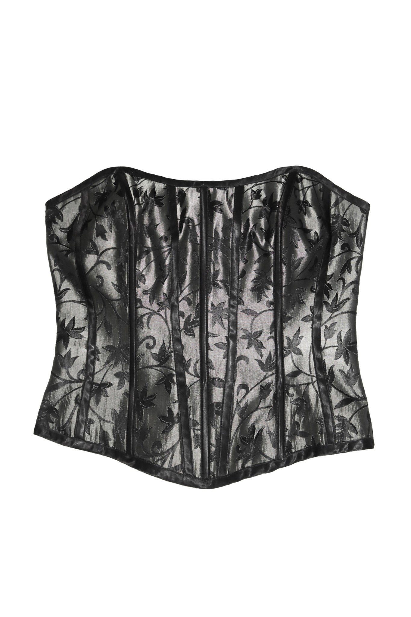 1990's PACO flocked mesh corset & maxi skirt set black.