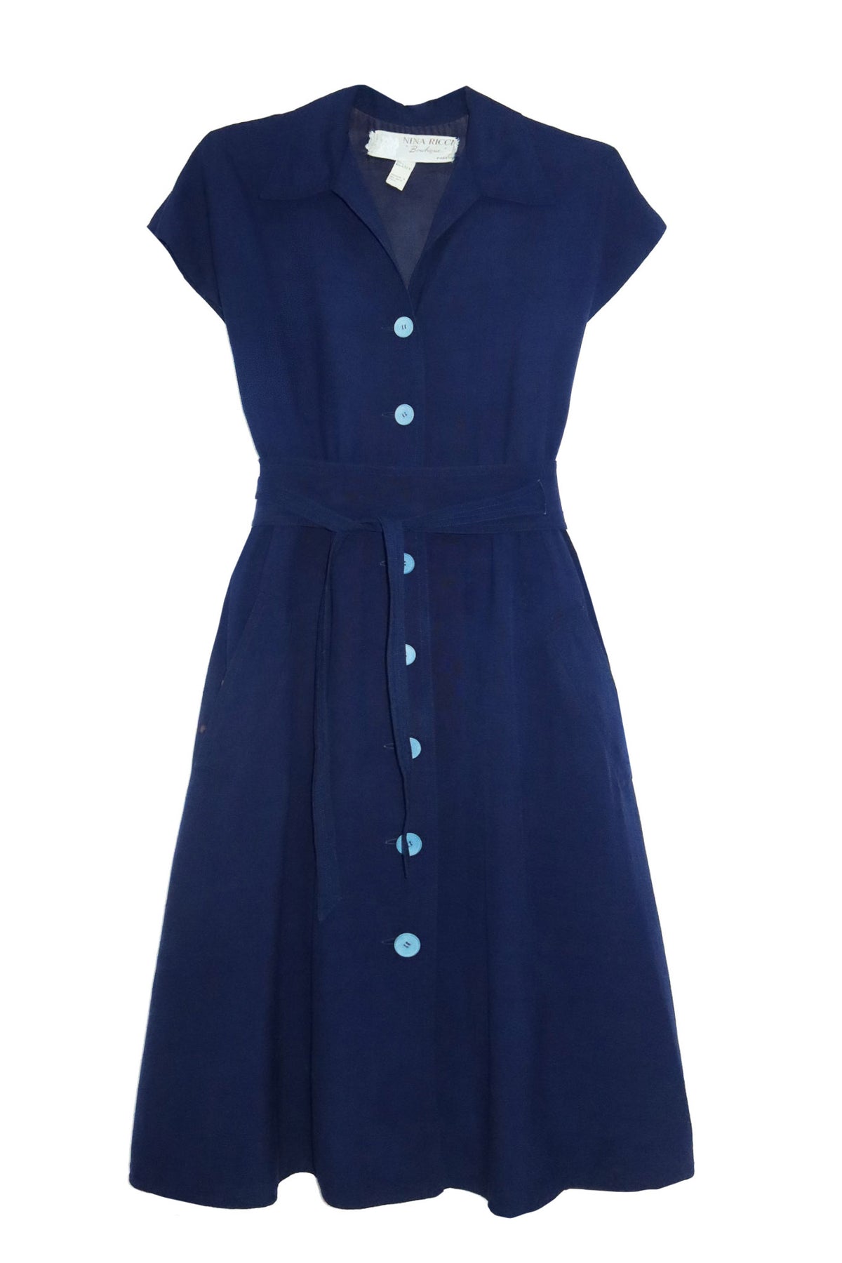 1970's nina ricci boutique belted shirt dress navy.