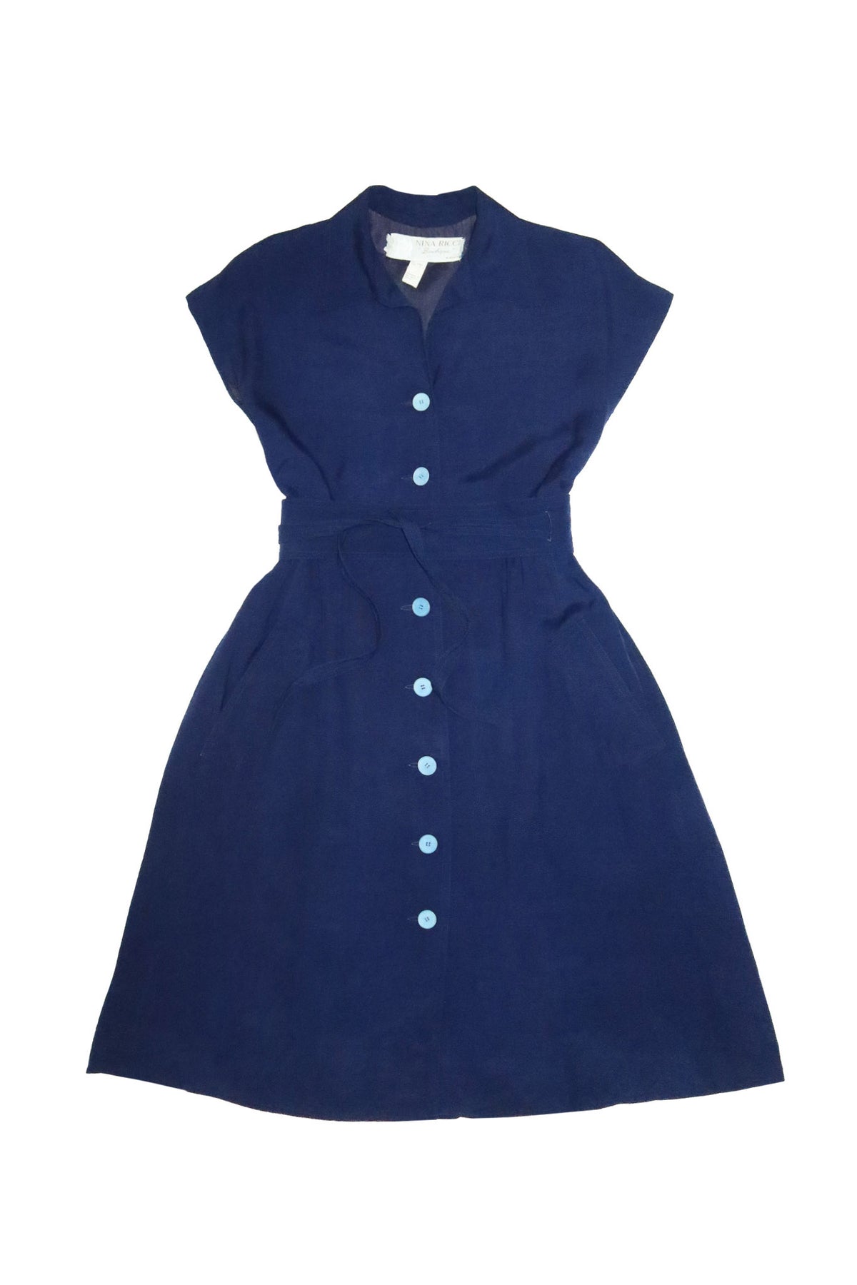 1970's nina ricci boutique belted shirt dress navy.